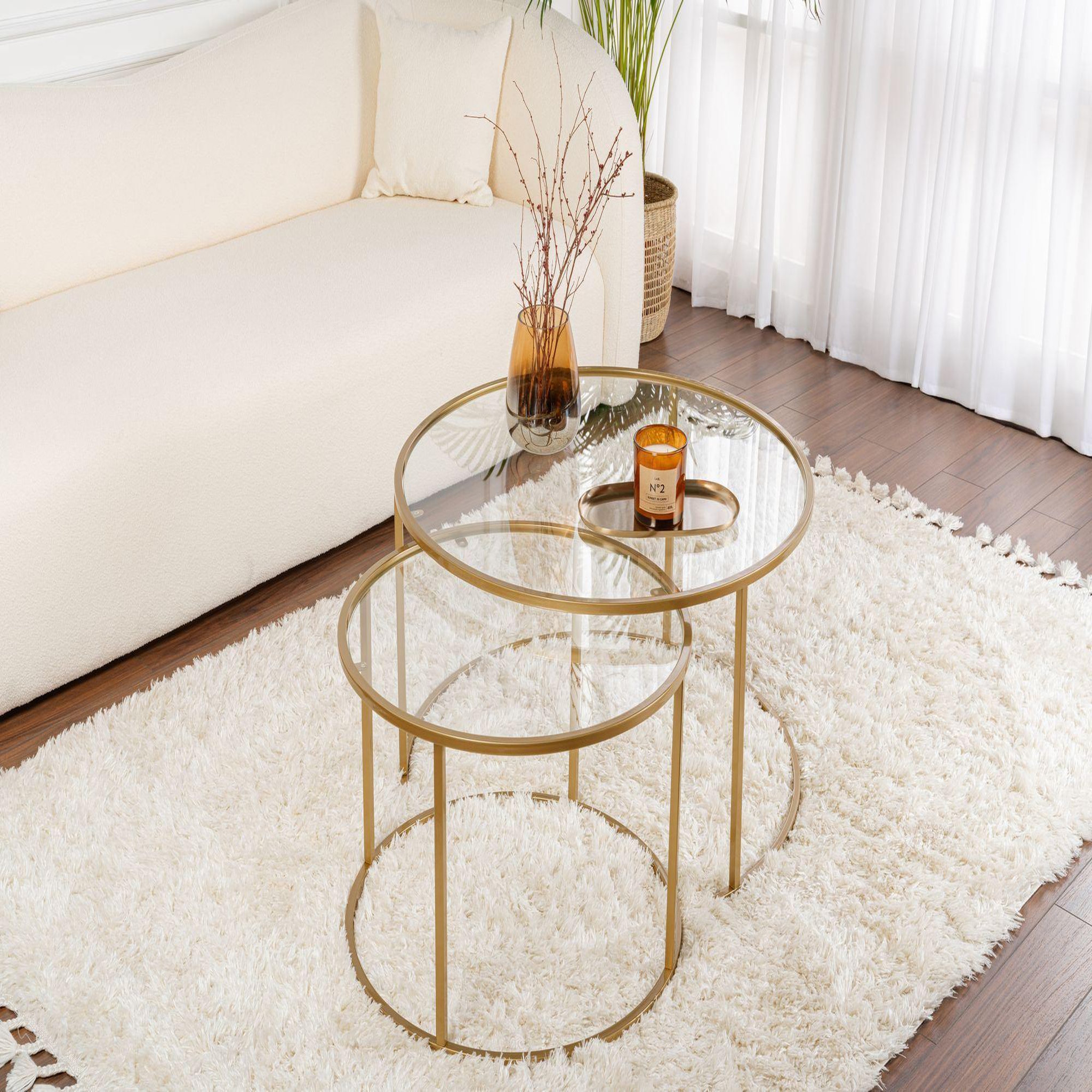 Voir la diapositive 2 : Habitat et Jardin Lot de 2 tables basses en métal  aurum  - 80 x 80 x 43 cm - or transparent