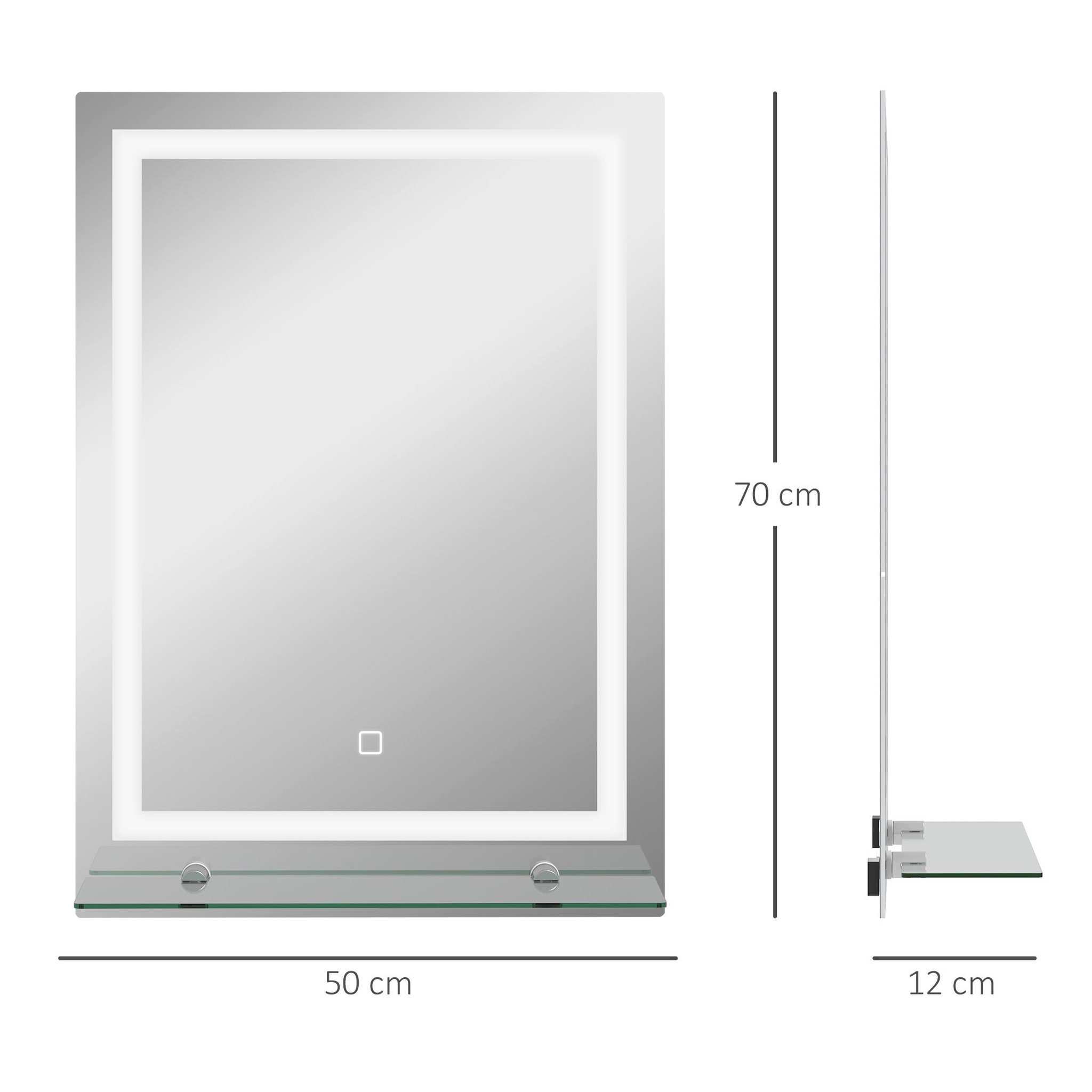 Voir la diapositive 3 : KLEANKIN Miroir lumineux led 20 w interrupteur tactile étagère intégrée 50l x 12l x 70h cm