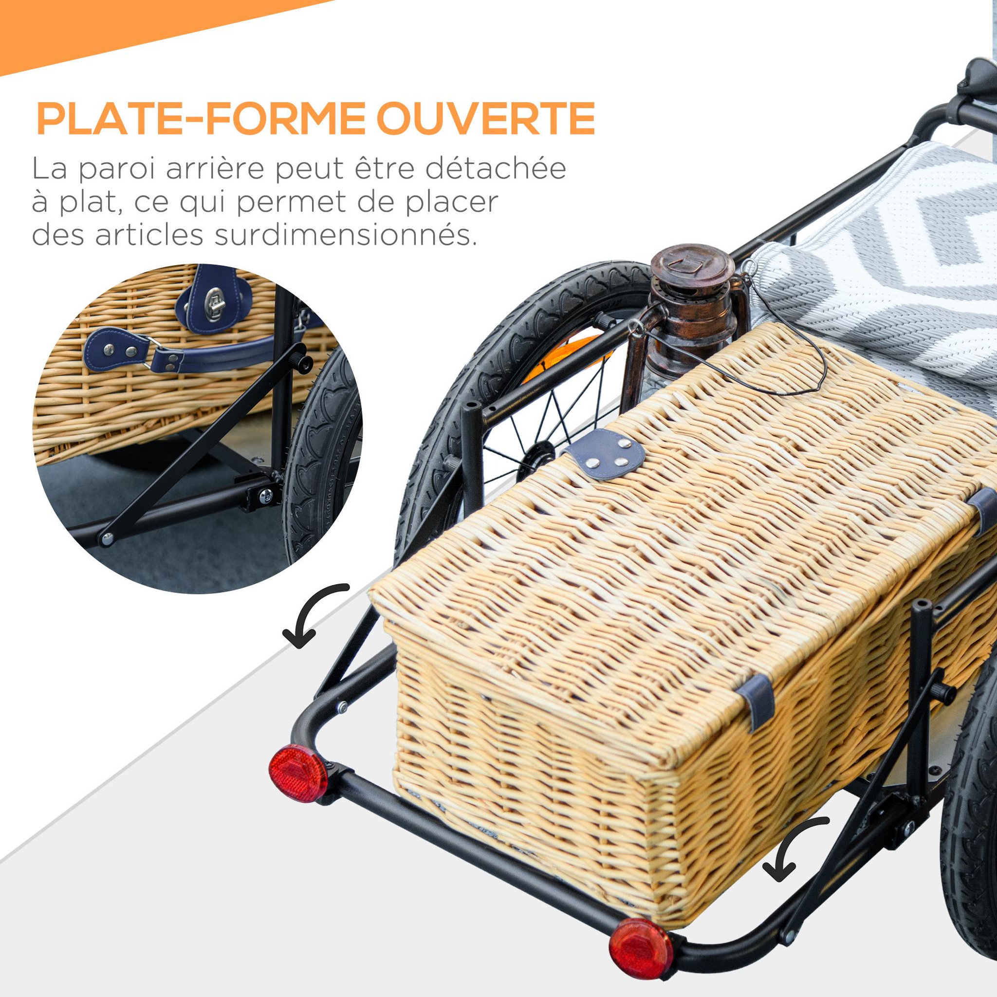 Voir la diapositive 4 : HOMCOM Remorque chariot à vélo avec coffre de rangement amovible pliable 65l
