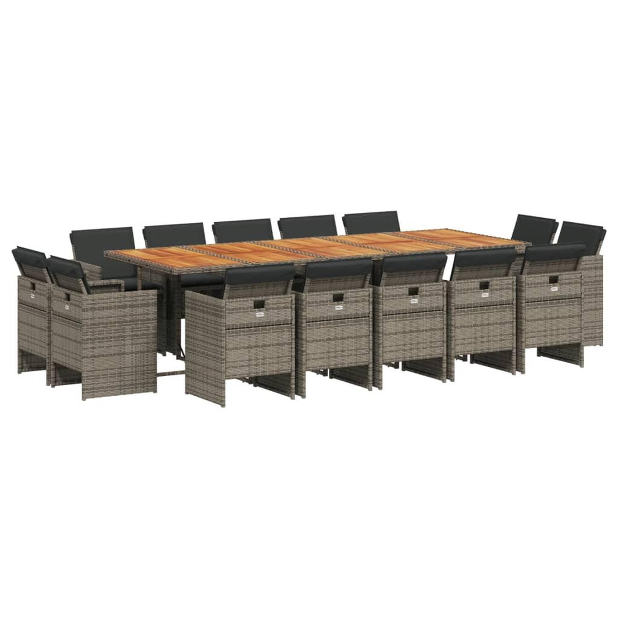Voir la diapositive 2 : VIDAXL Ensemble a manger de jardin 15 pcs coussins gris resine tressee