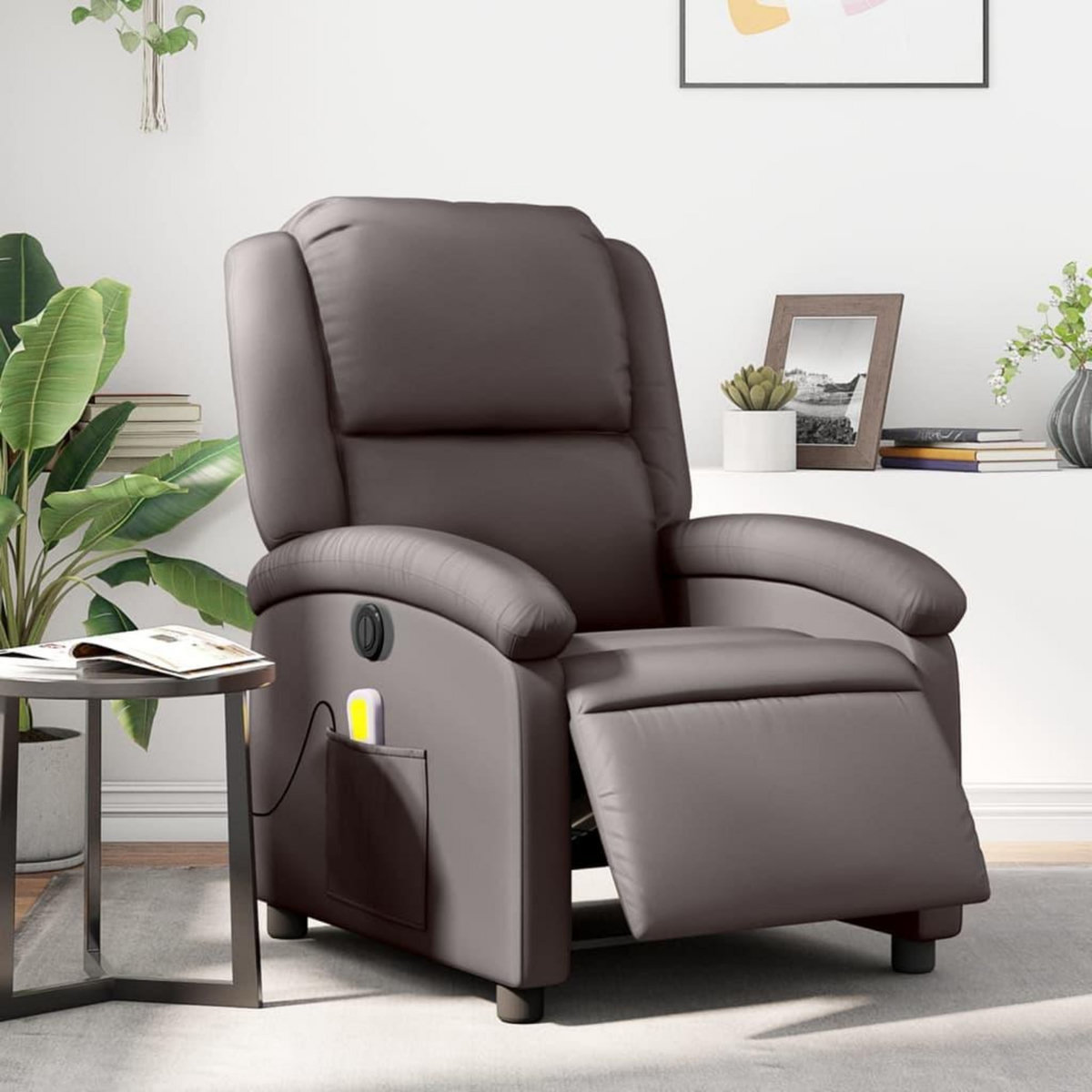 VIDAXL Fauteuil de massage inclinable electrique marron fonce