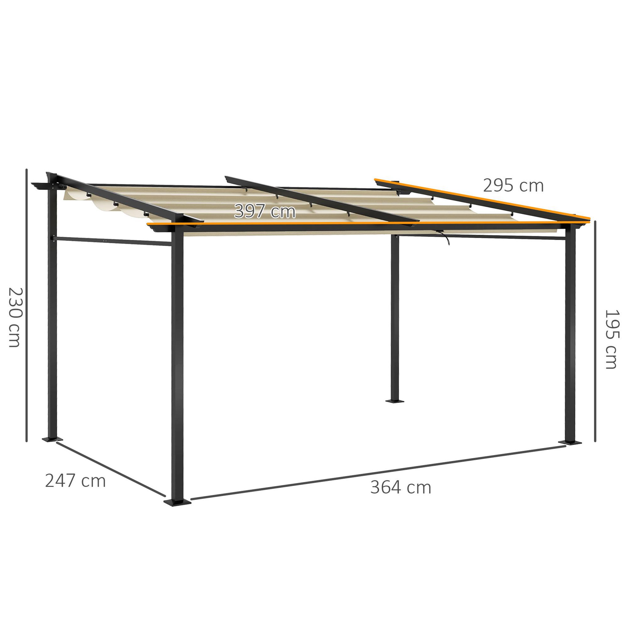 Voir la diapositive 3 : OUTSUNNY Pergola rétractable 3,97L x 2,95l x 2,3H m structure alu. métal époxy polyester beige
