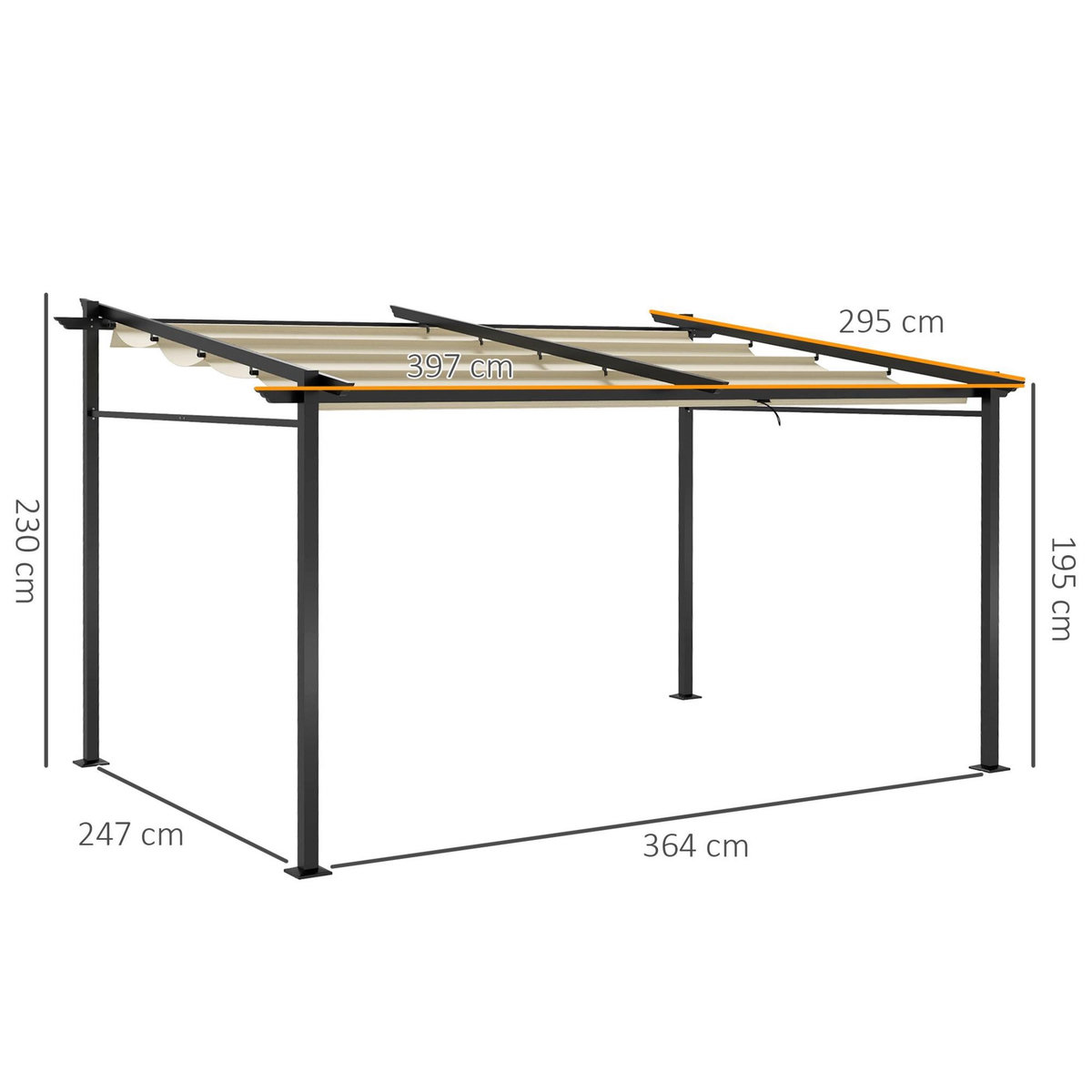 OUTSUNNY Pergola rétractable 3,97L x 2,95l x 2,3H m structure alu. métal époxy polyester beige