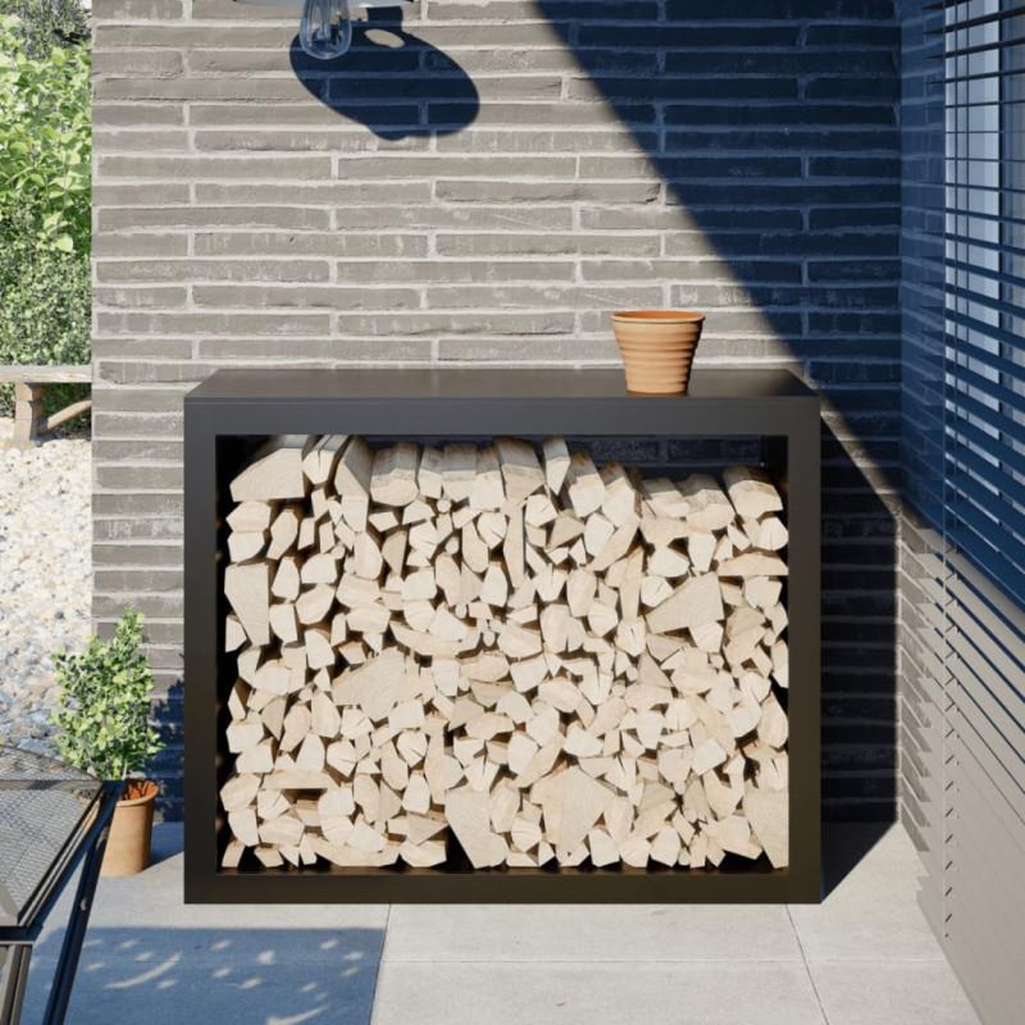 Voir la diapositive 1 : VIDAXL Portant de bois de chauffage noir 100x40x80 cm acier