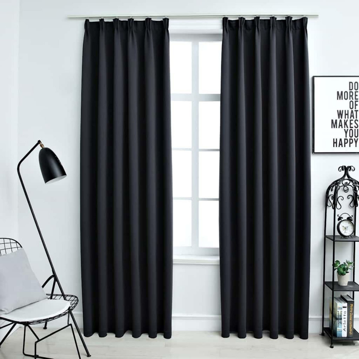 VIDAXL Rideaux occultants avec crochets 2 pcs Noir 140x175 cm