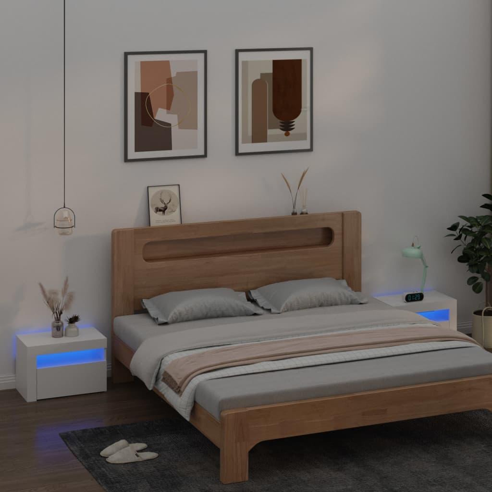 Voir la diapositive 1 : VIDAXL Tables de chevet 2 pcs avec LED Blanc 60x35x40 cm