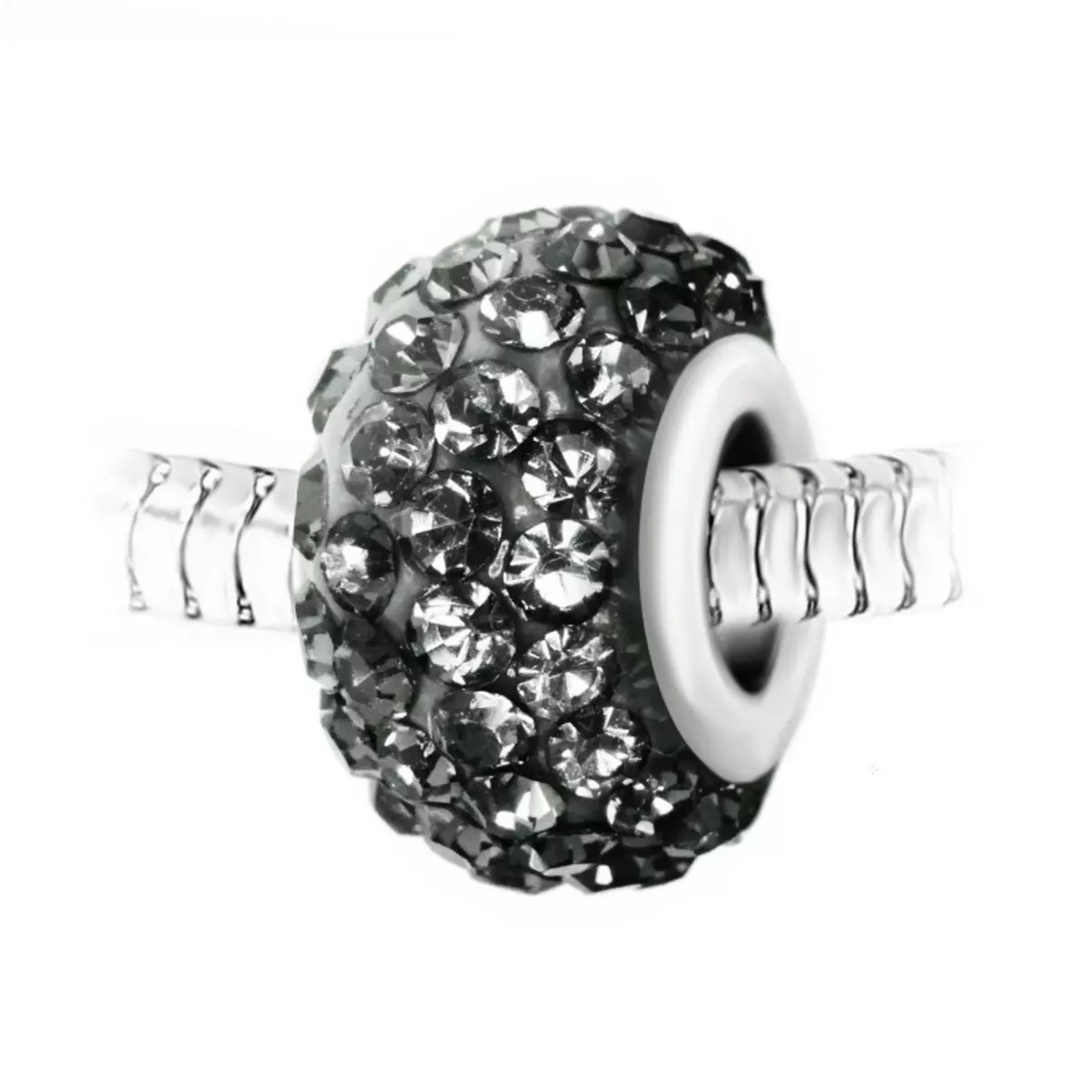 SC CRYSTAL Charm perle pavé de cristaux gris et acier par SC Crystal