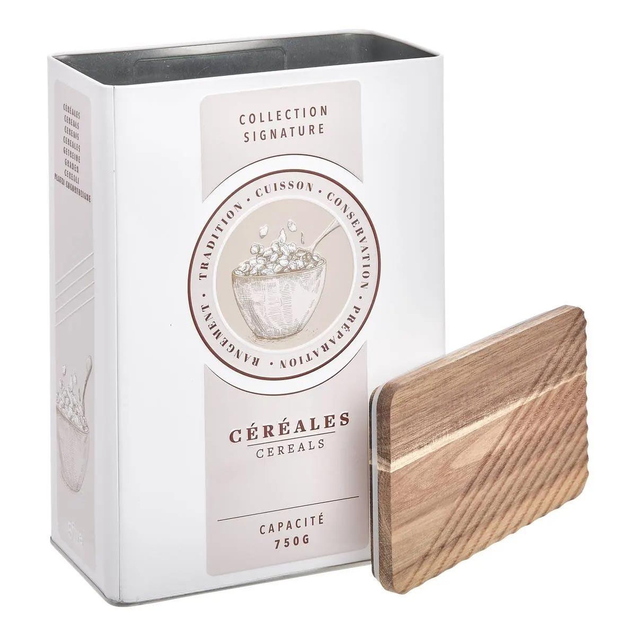 Voir la diapositive 2 : FIVE Boîte à céréales en métal  signature  25cm crème