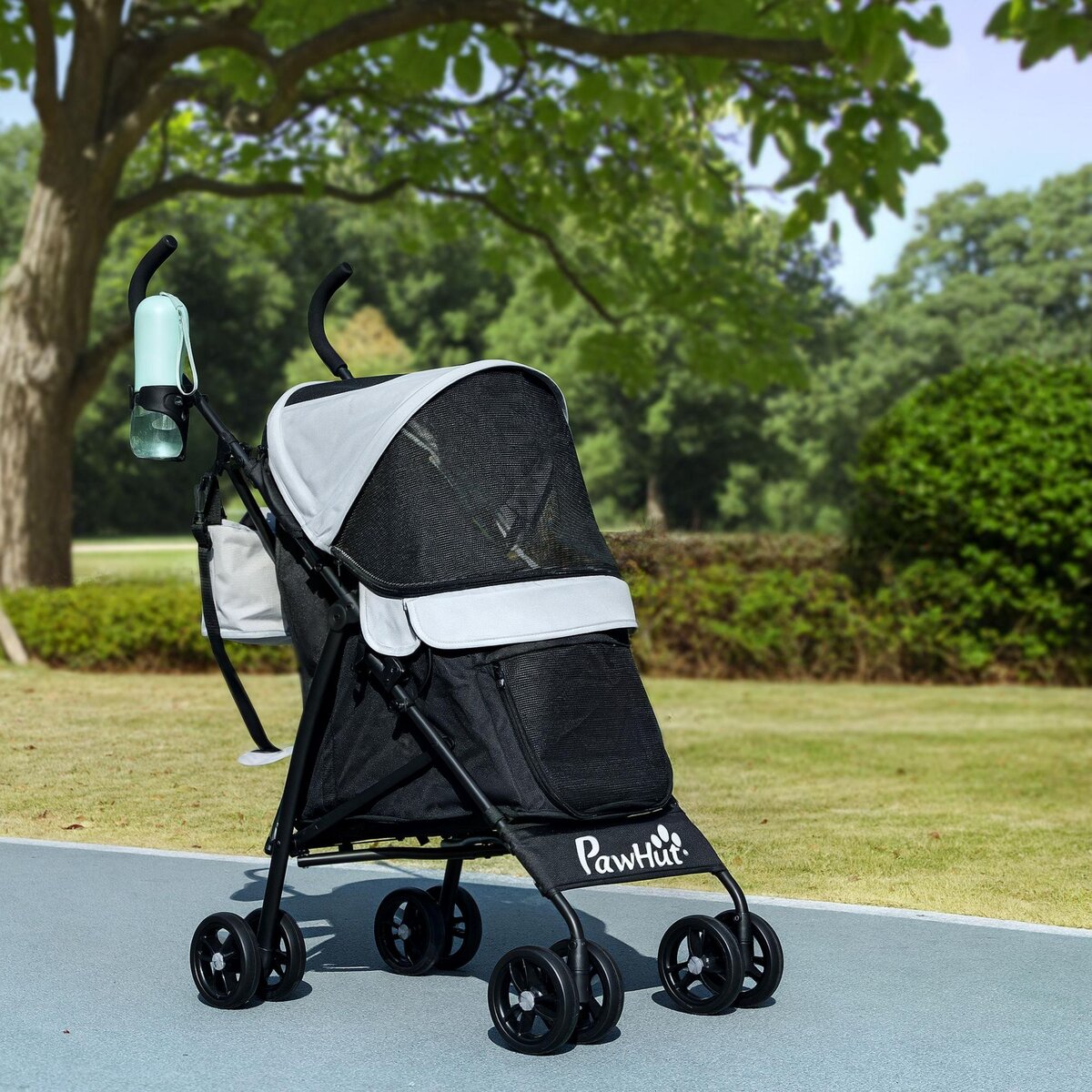PAWHUT Poussette chien 4 roues pliable avec bandoulière - nombreux équipements - noir gris clair