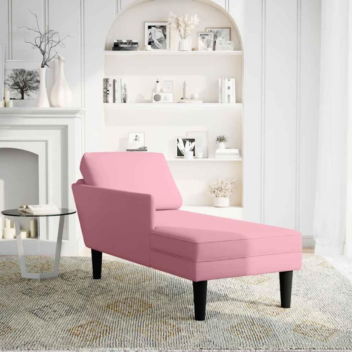 VIDAXL Fauteuil long avec coussin et accoudoir droit rose velours