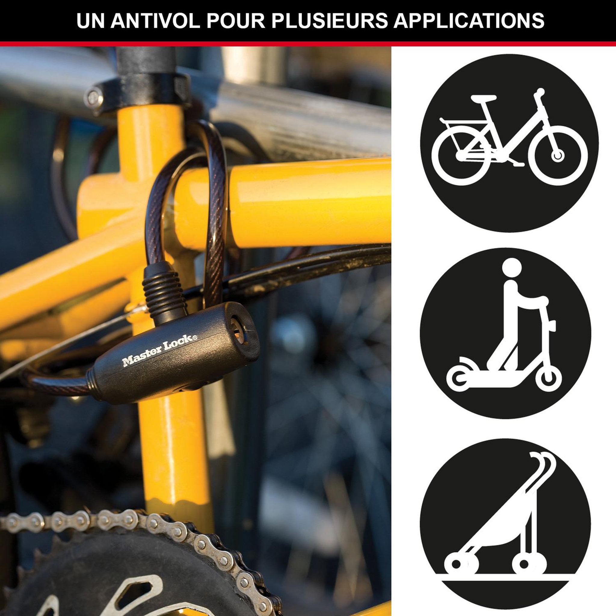 Voir la diapositive 2 : Master lock Cable antivol vélo [1,8 m câble] [clé] [extérieur] 8126eurdpro