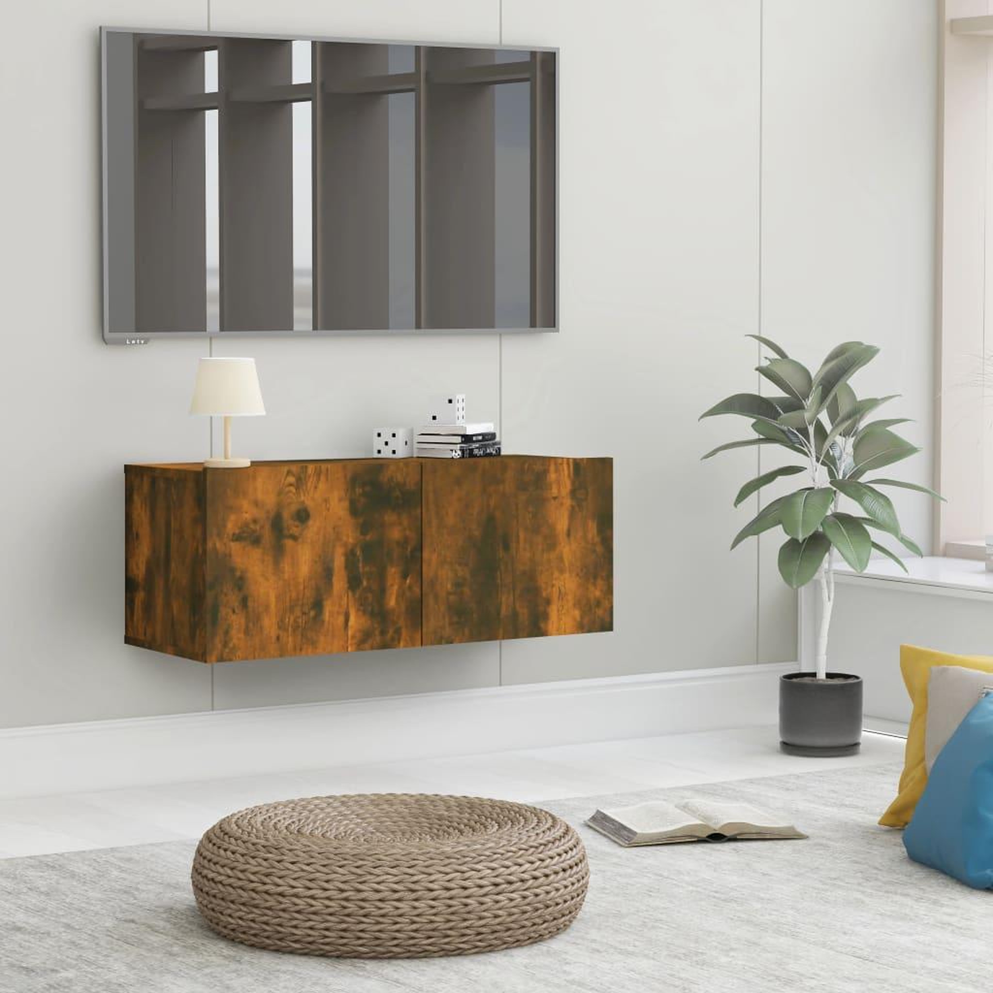 VIDAXL Meuble TV chene fume 80x30x30 cm bois d'ingenierie