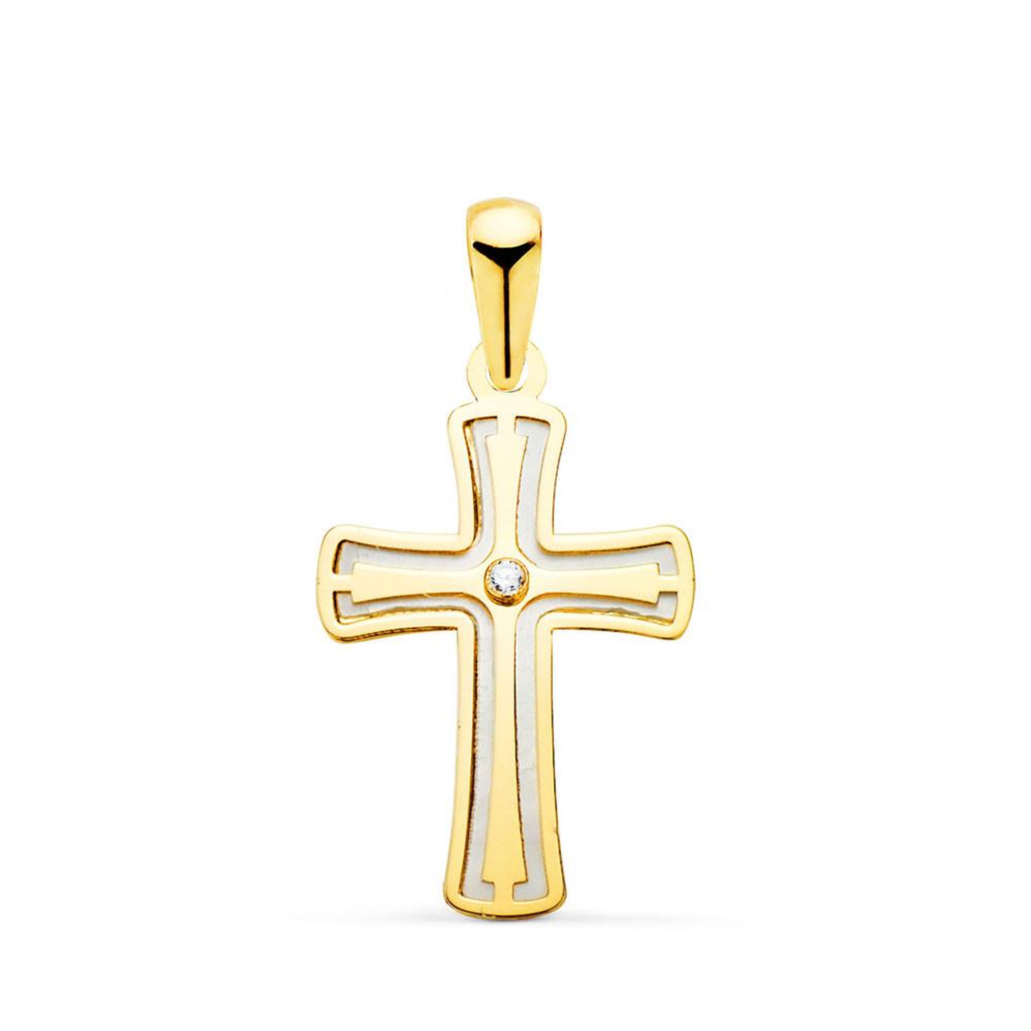 L'ATELIER D'AZUR Pendentif - Médaille Croix Or 18 Carats 750 Jaune et Nacre - Chaine Offerte