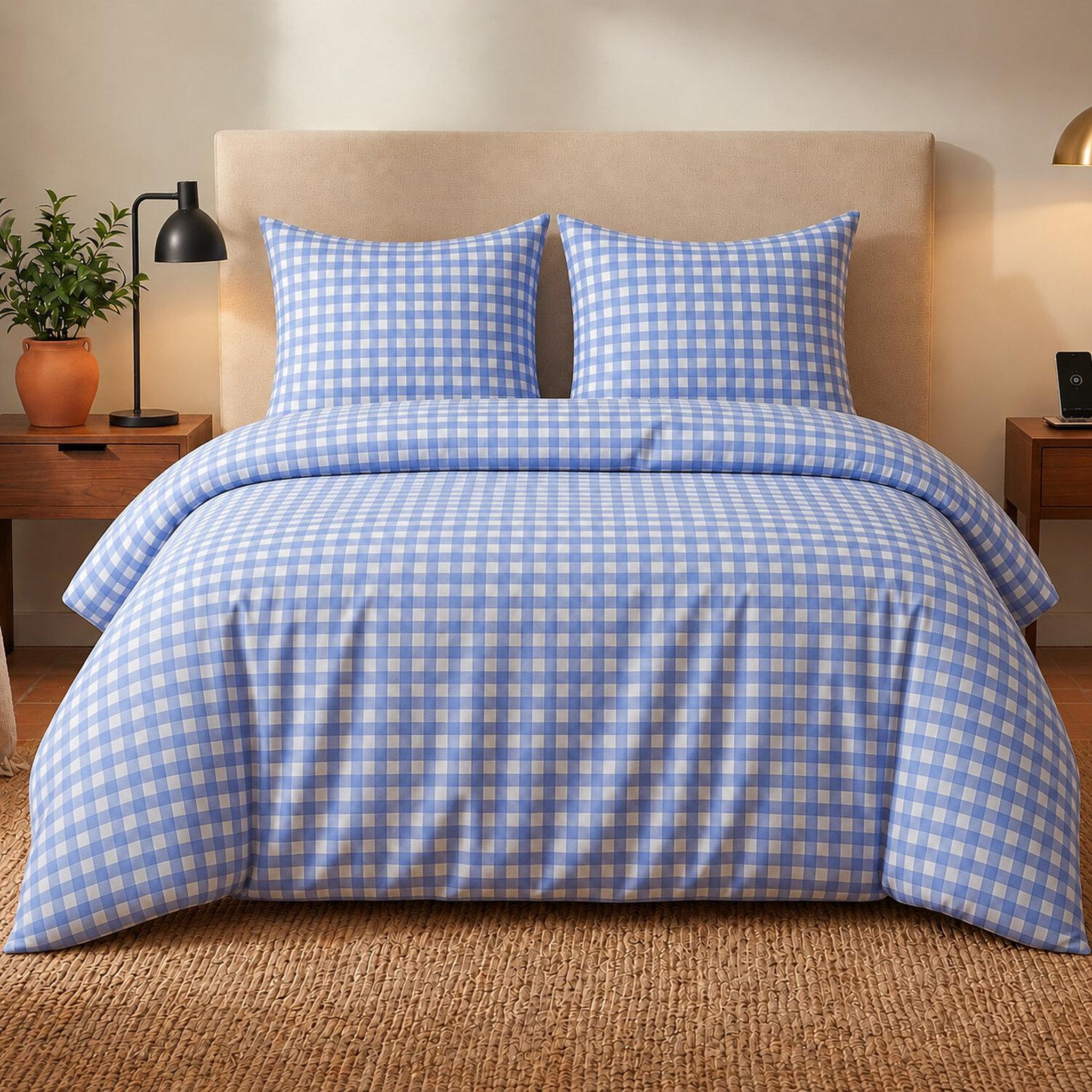 ATELIER DU COTON Parure housse de couette en coton 57 fils CELESTIN. Coloris disponibles : Bleu