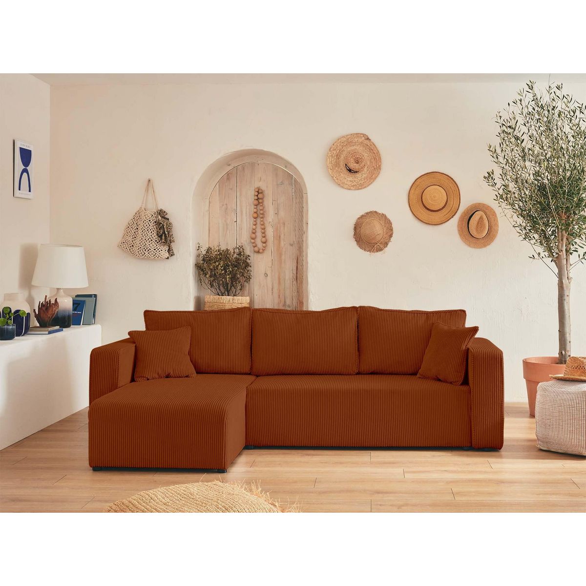 BEST MOBILIER Topaze - canapé d'angle réversible - 4 places - convertible avec coffre - en velours côtelé