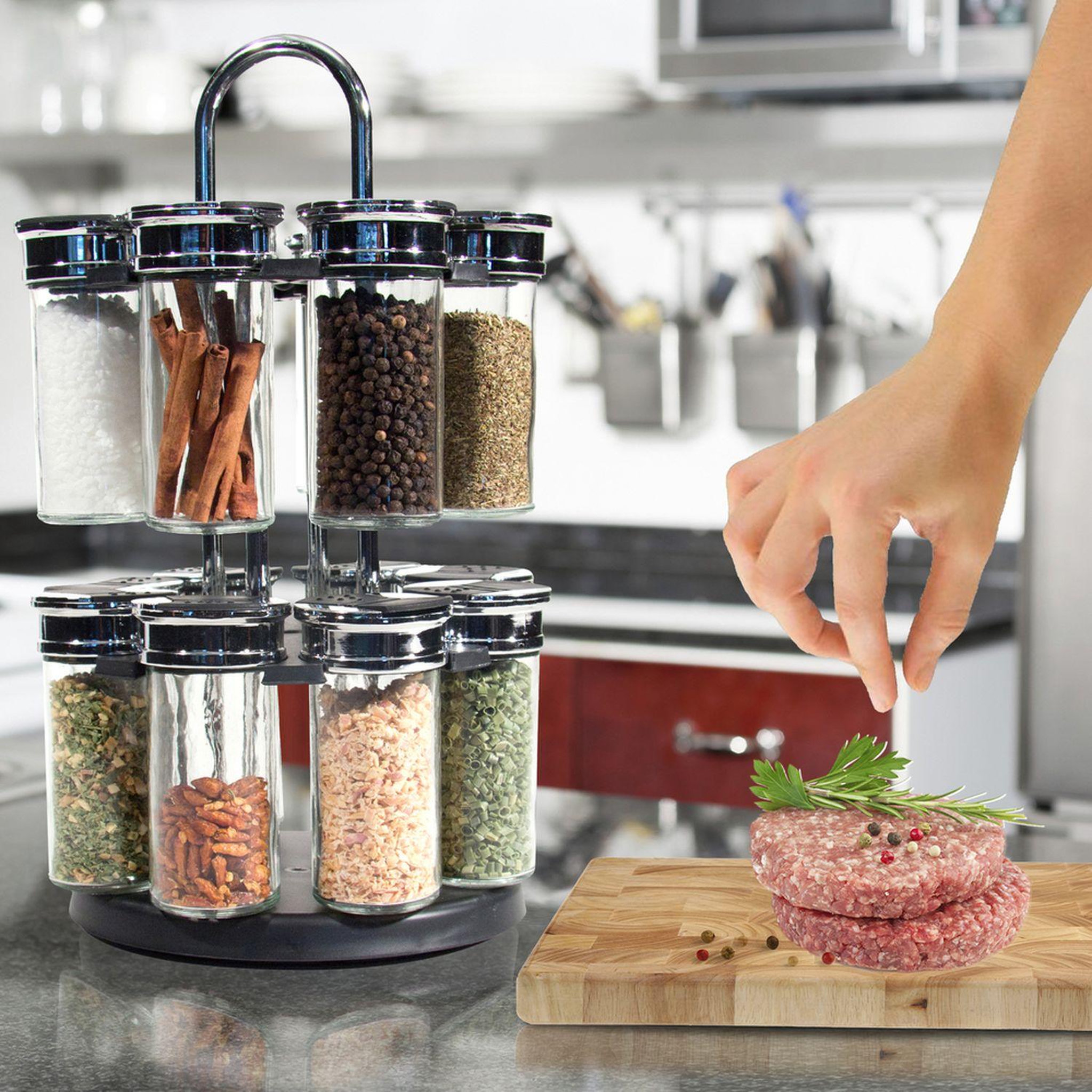 Voir la diapositive 3 : Saveur et dégustation Carrousel à épices cooking - 16 pots - argent