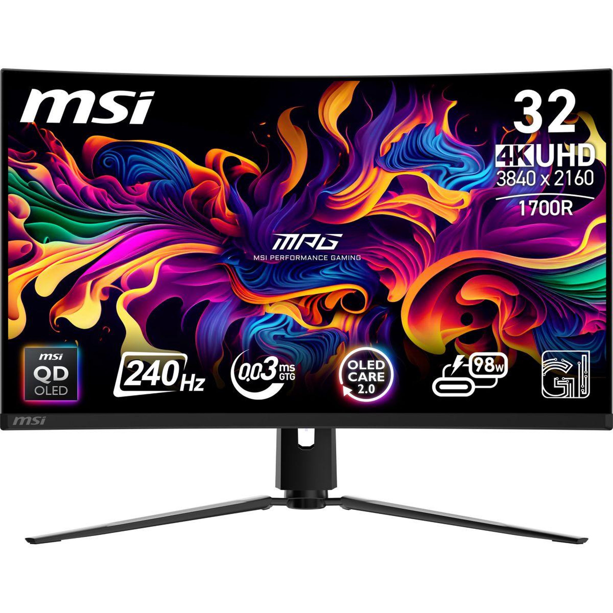 MSI Ecran pc gamer mpg 321curx 32  incurvé 4k 240hz qd-oled hdr true black 400 hdmi 2.1 usb-c 98w