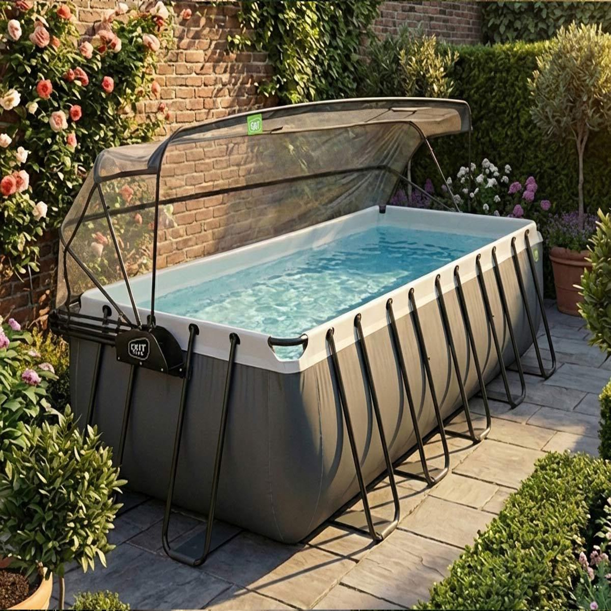 EXIT TOYS Piscine tubulaire Black Leather rectangulaire 5,40 x 2,50 x 1,22 m avec dôme - Exit Toys