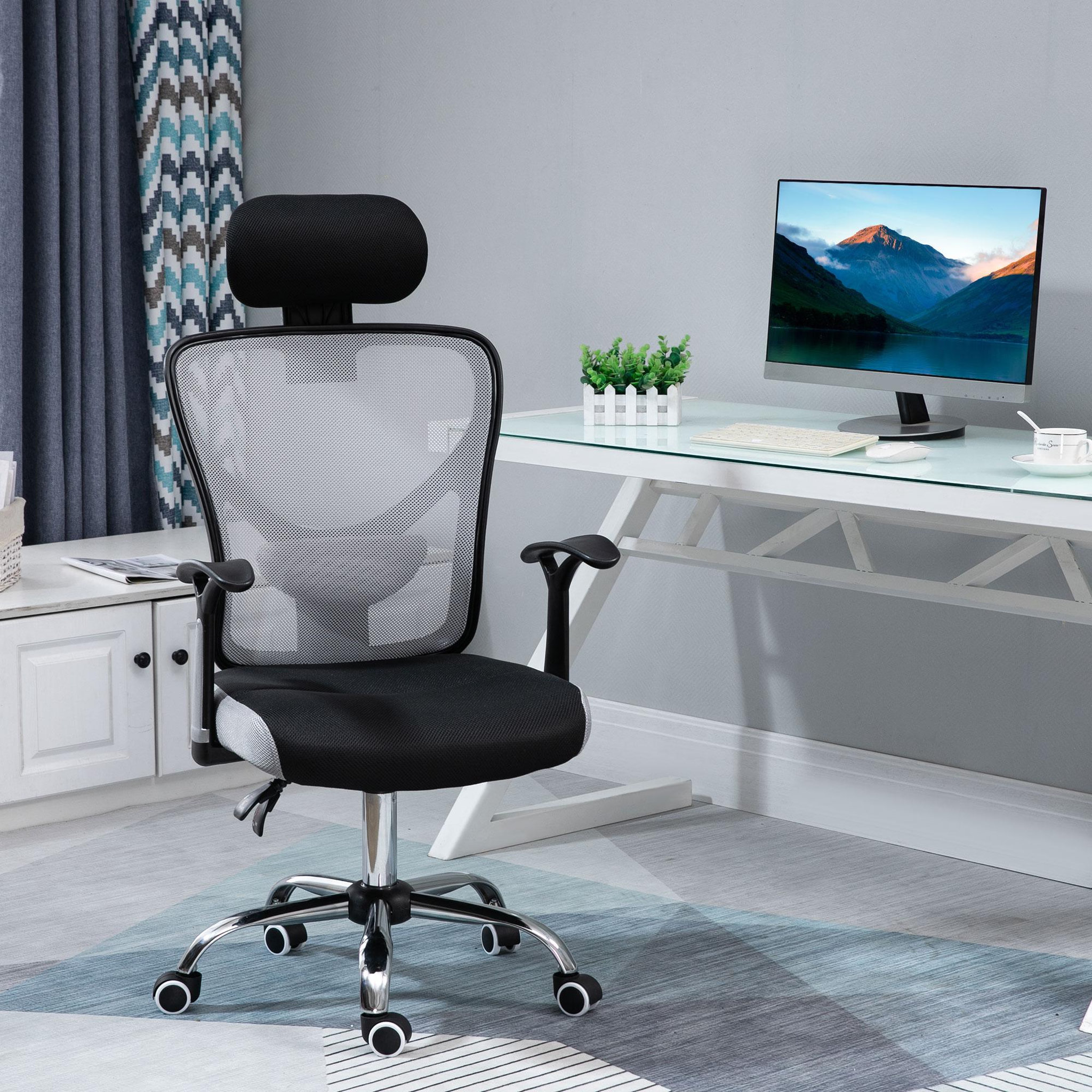 Voir la diapositive 2 : VINSETTO Vinsetto Chaise de bureau manager grand confort réglable dossier inclinable piètement chromé tissu maille polyester gris noir