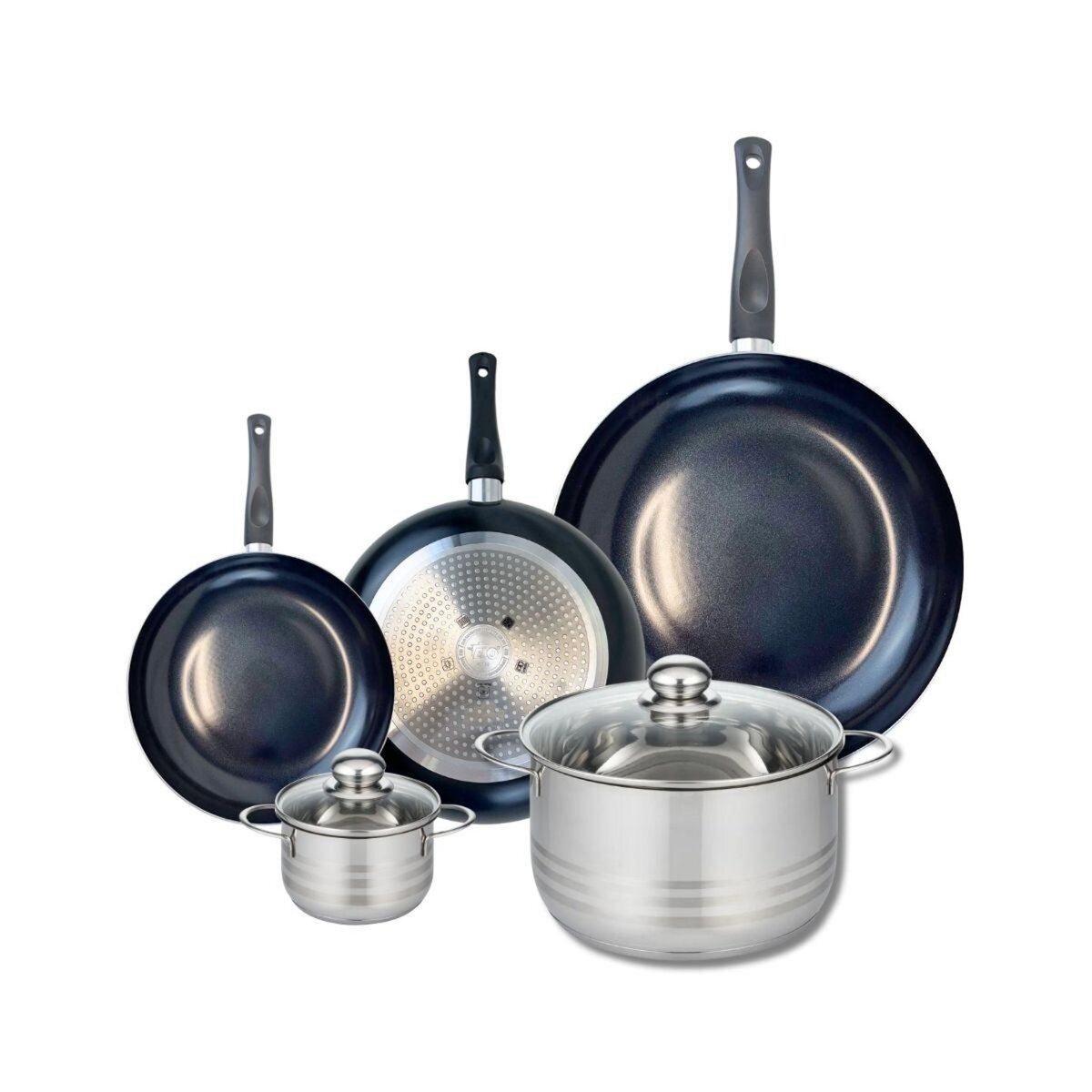 ELO Ensemble de 3 Poêles de cuisson 20, 24 et 32 cm et 2 faitouts 12 et 24 cm Elo Prima Brillant