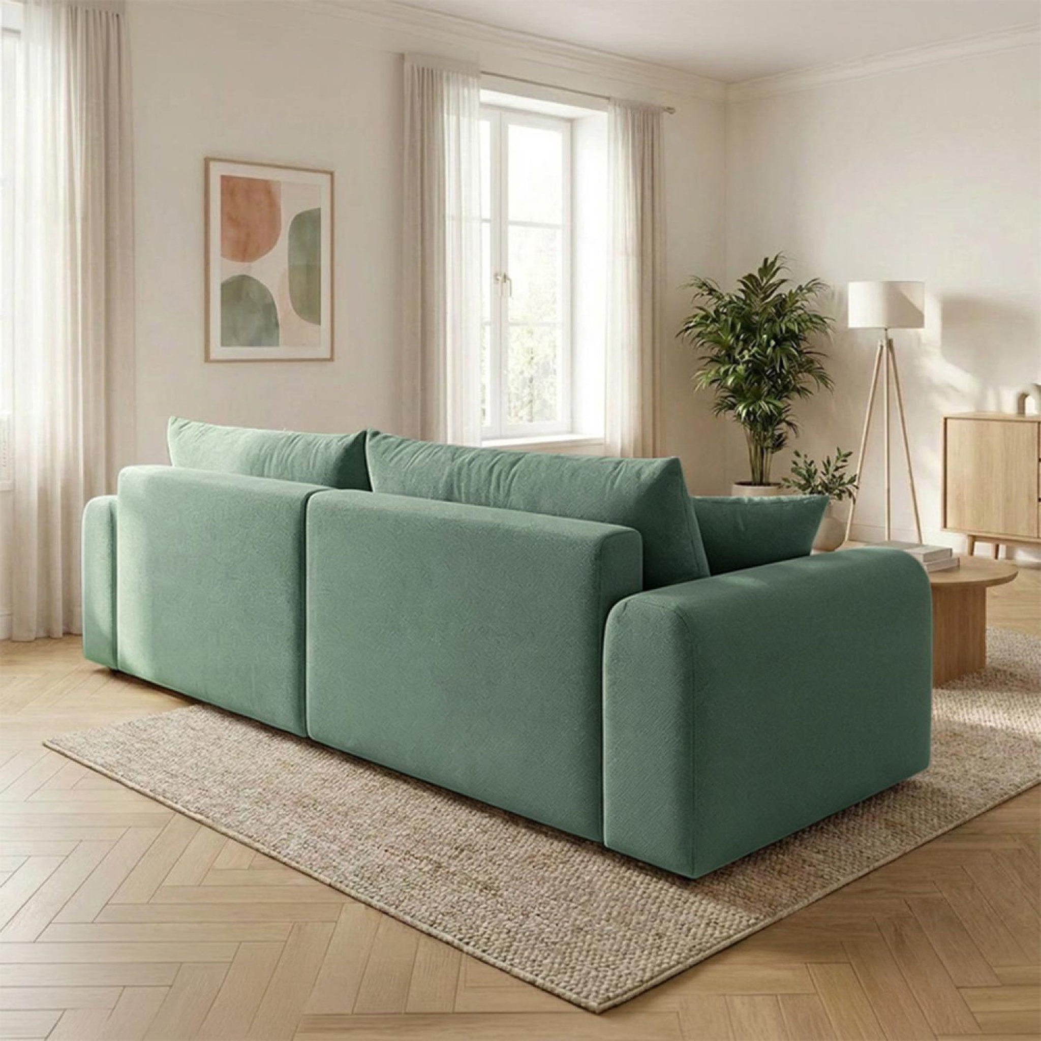 Voir la diapositive 5 : CONCEPT USINE Canapé d'angle convertible 4 places en tissu bouclé avec coffre de rangement belair