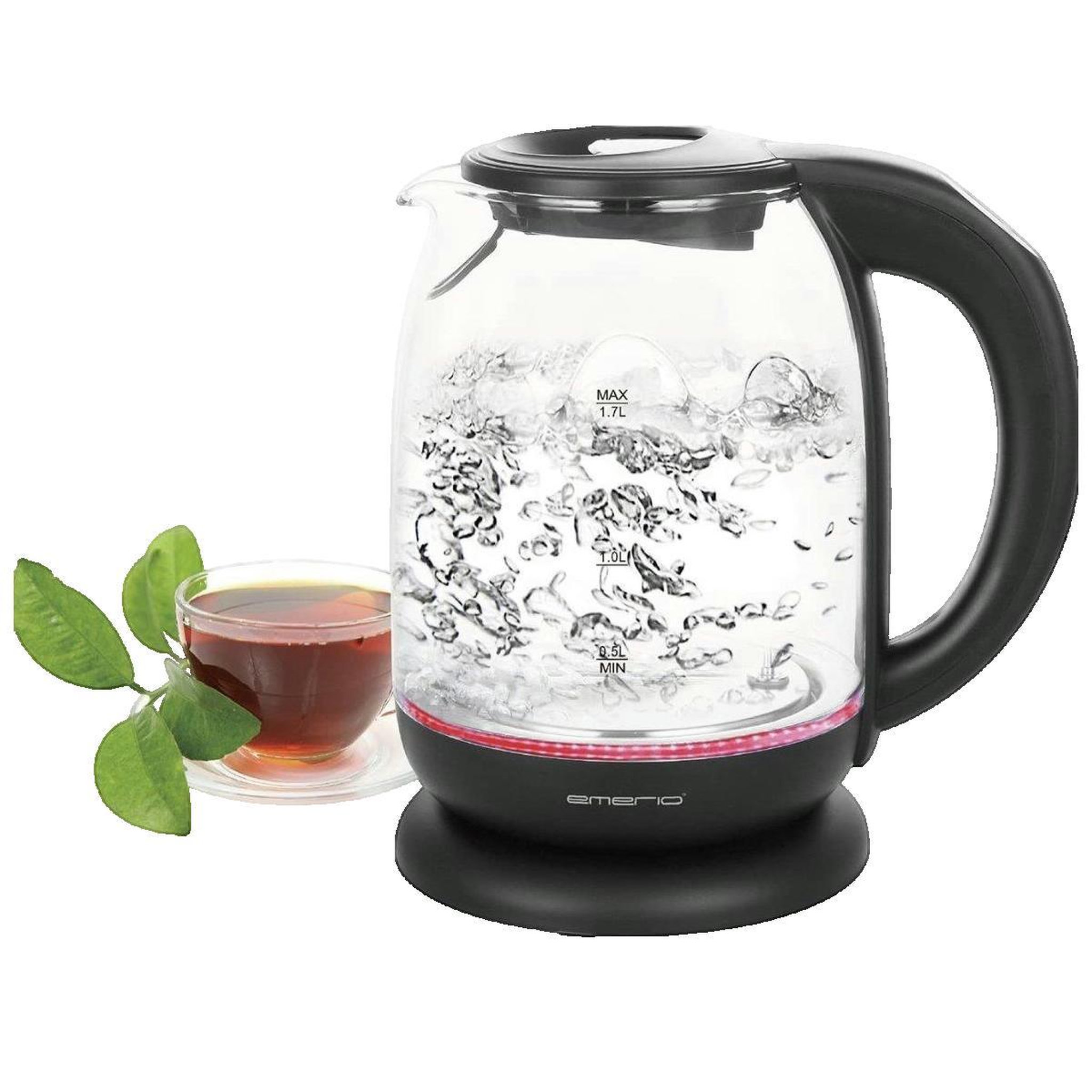 Voir la diapositive 2 : EMERIO Bouilloire Emerio 1,7 litre noire et transparente