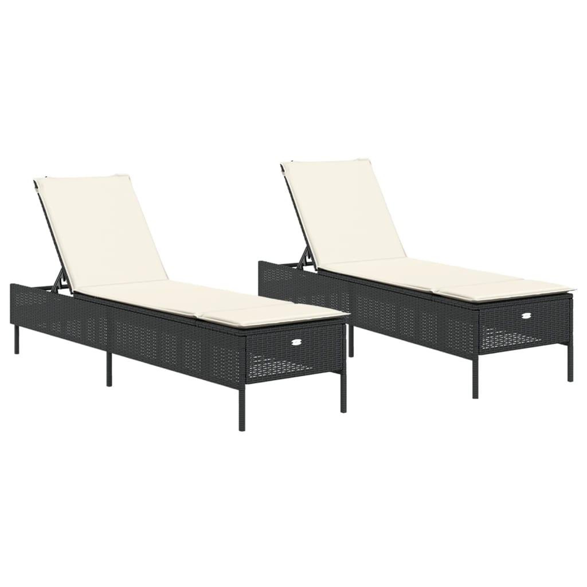 Voir la diapositive 2 : VIDAXL Chaises longues avec coussins lot de 2 noir resine tressee