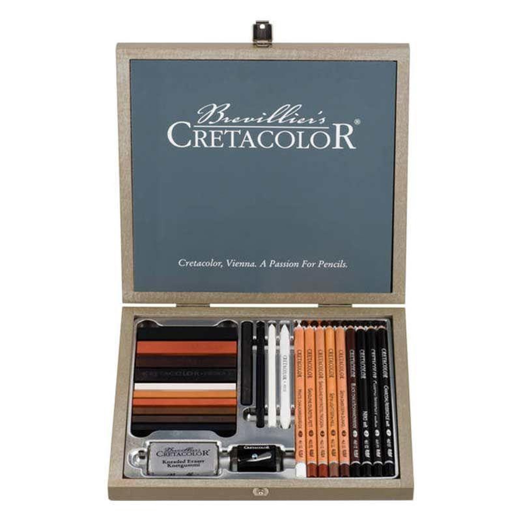 Voir la diapositive 1 : BREVILLIER'S CRETACOLOR Coffret à dessin bois passion - 25 pièces