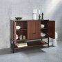 Voir la diapositive 3 : SWEEEK Buffet bas en décor noyer et pieds et poignées en métal noir L110cm - buffet haut. vaisselier. 3 portes. 1 tiroir et 3 étagères