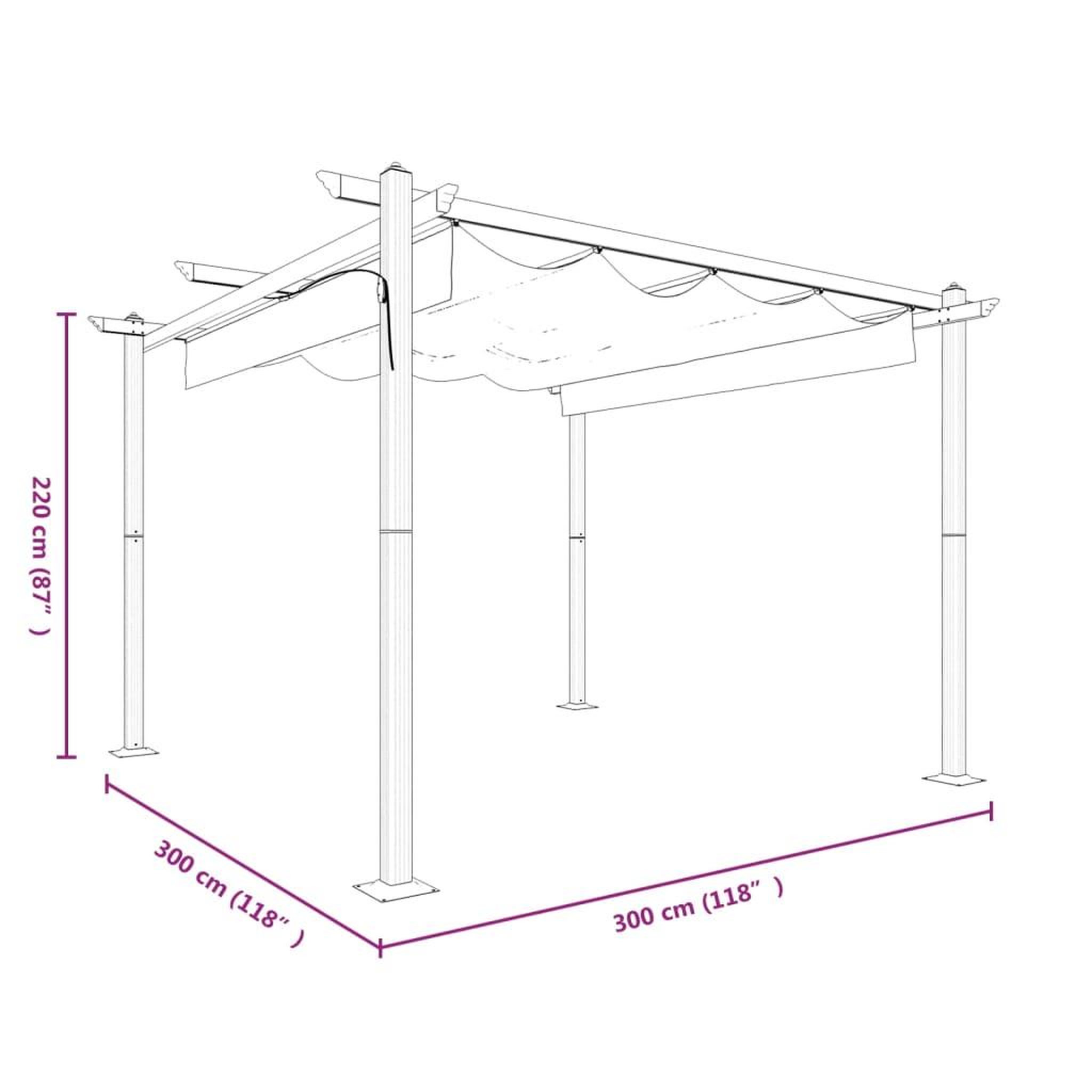 Voir la diapositive 6 : VIDAXL Tonnelle de jardin avec toit retractable 3x3 m Taupe