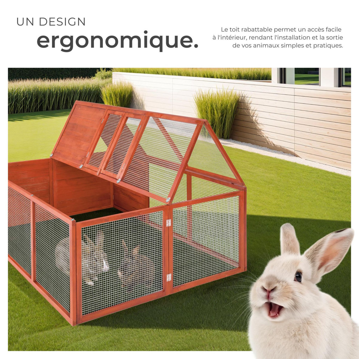 tectake Enclos pour rongeurs en bois marron
