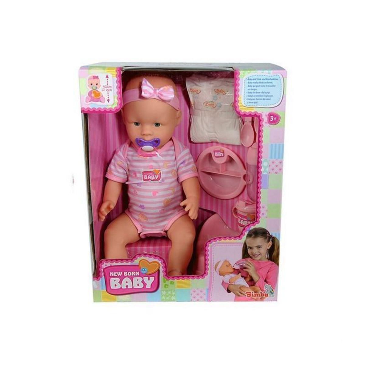 GENERIQUE NEW BORN BABY Poupon Rose 43cm Boit Fait Pipi