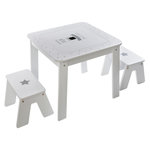 Atmosphera Kids Table bureau avec tabourets enfant Douceur. Coloris disponibles : Blanc