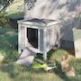 Voir la diapositive 4 : PAWHUT Clapier lapin niche sur pied - rampe porte verrouillable, toit ouvrant bitumé incliné - bois gris blanc