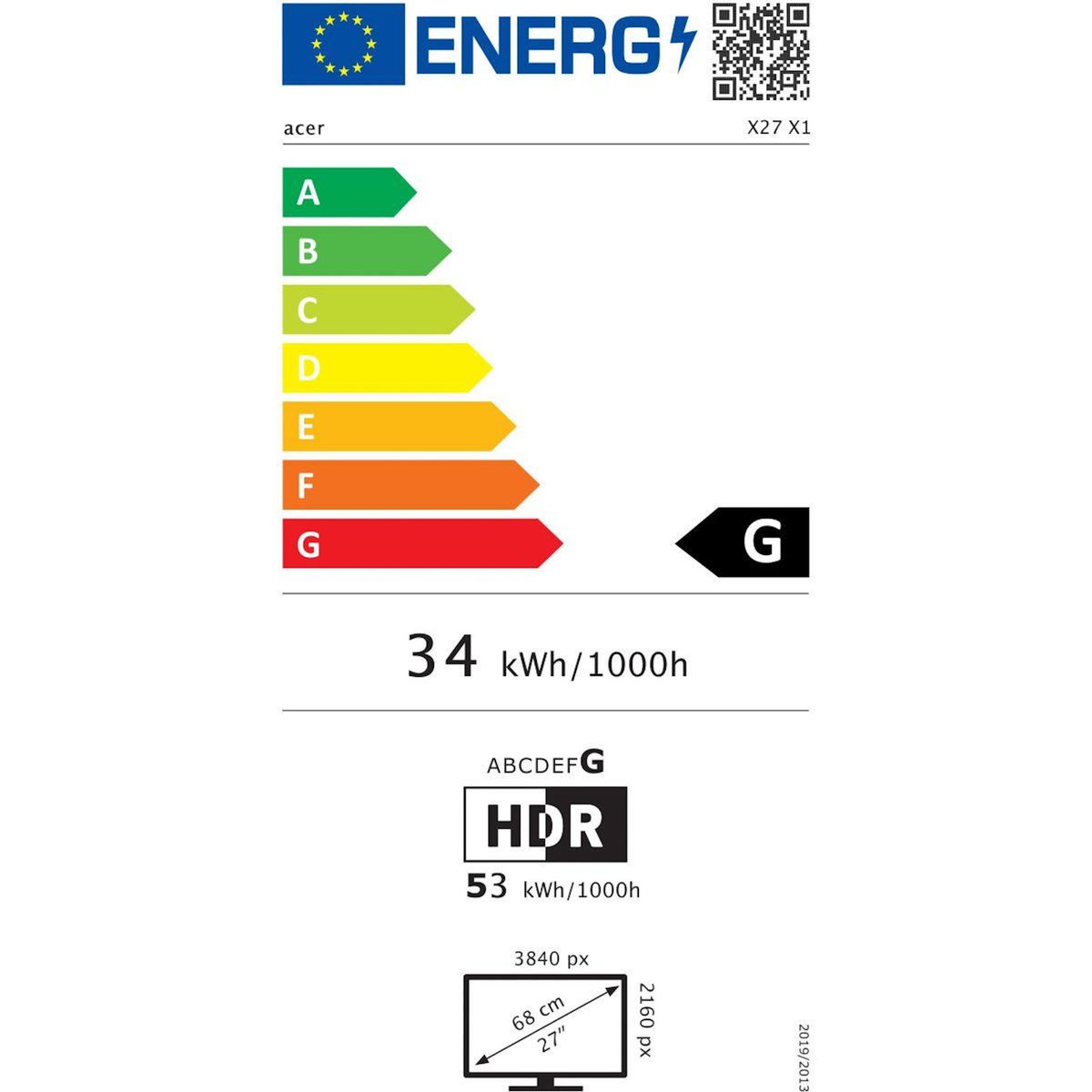 ACER Ecran PC Gamer Predator X27X1bmiippruzx 27''