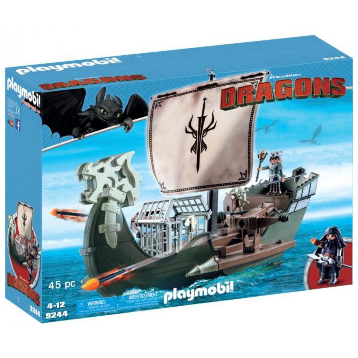 PLAYMOBIL 9244 - Dragons - Drago et vaisseau d'attaque 