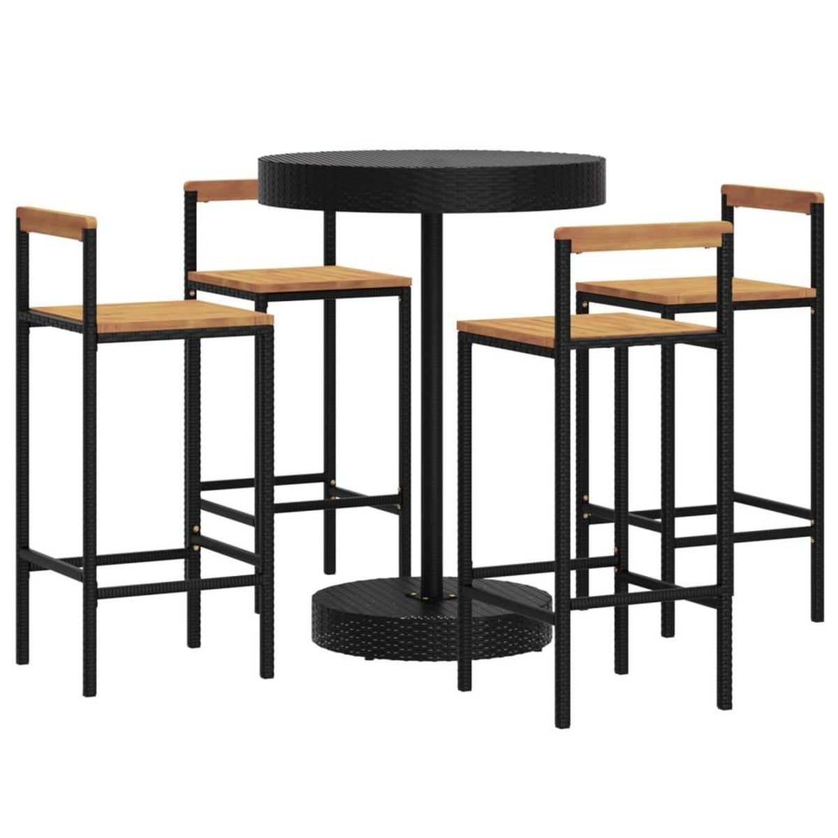 VIDAXL Ensemble de bar jardin 5 pcs noir poly rotin/bois massif acacia