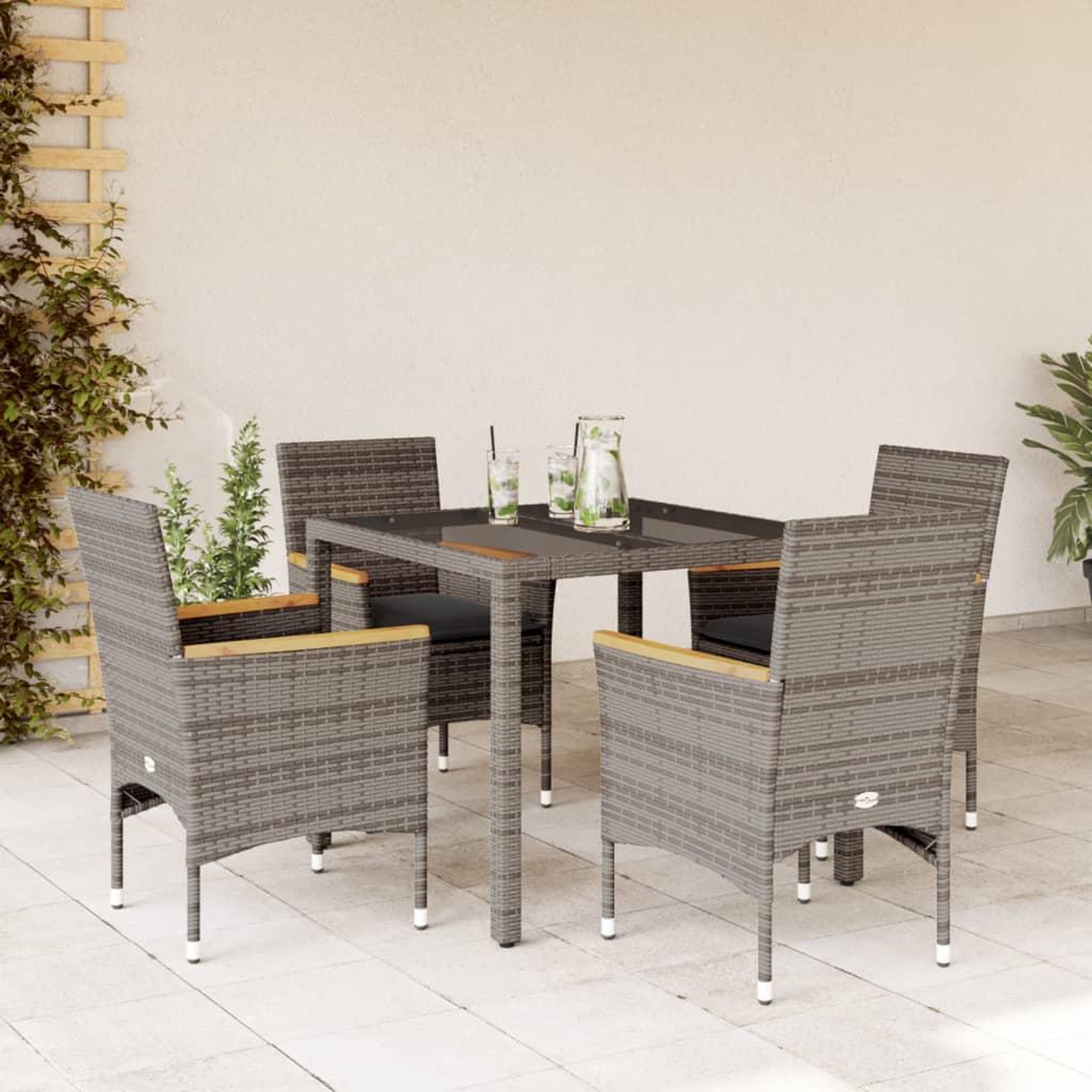 VIDAXL Ensemble a manger de jardin et coussins 5 pcs gris rotin verre