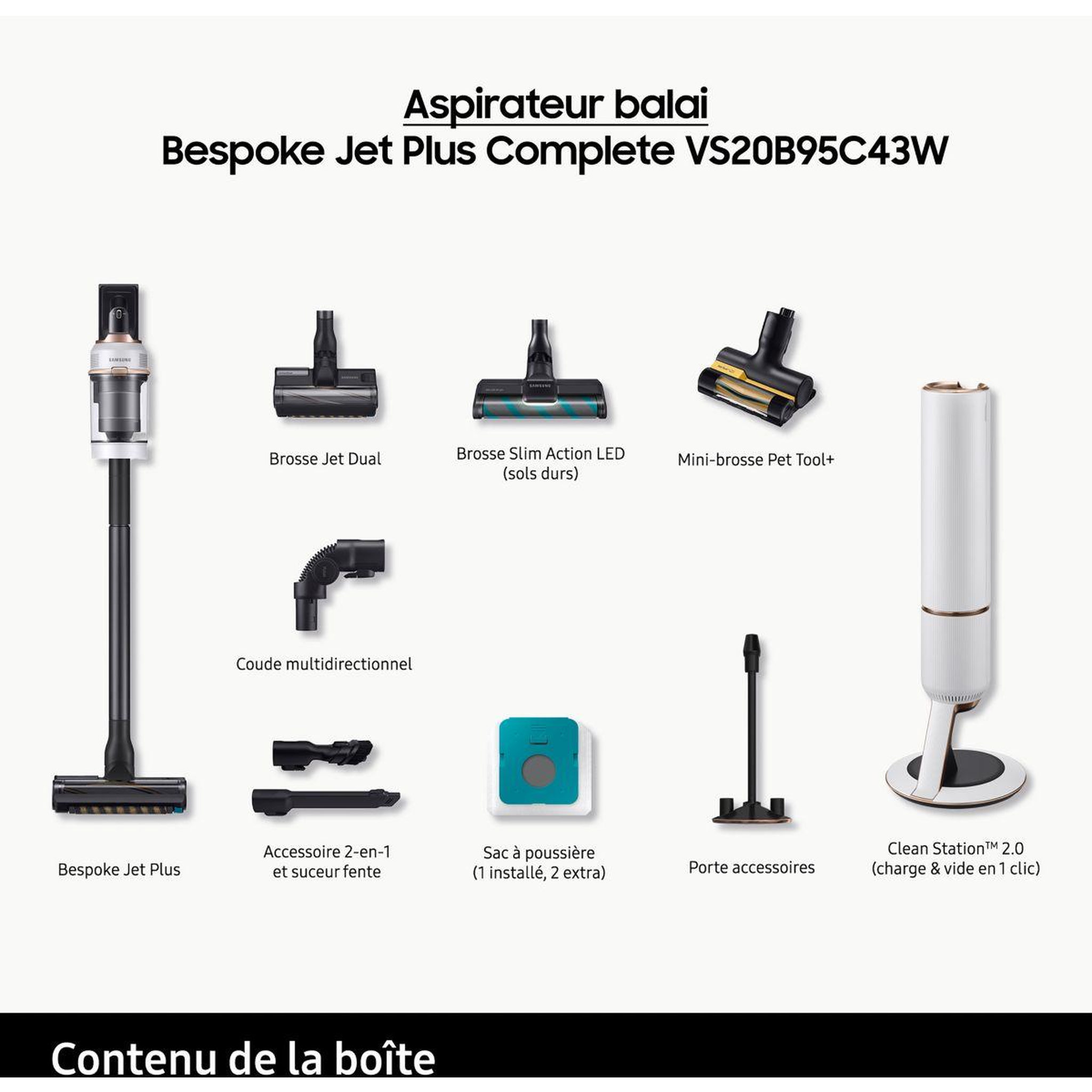 Voir la diapositive 4 : Samsung Aspirateur balai Bespoke Jet Plus complete VS20B95C43W