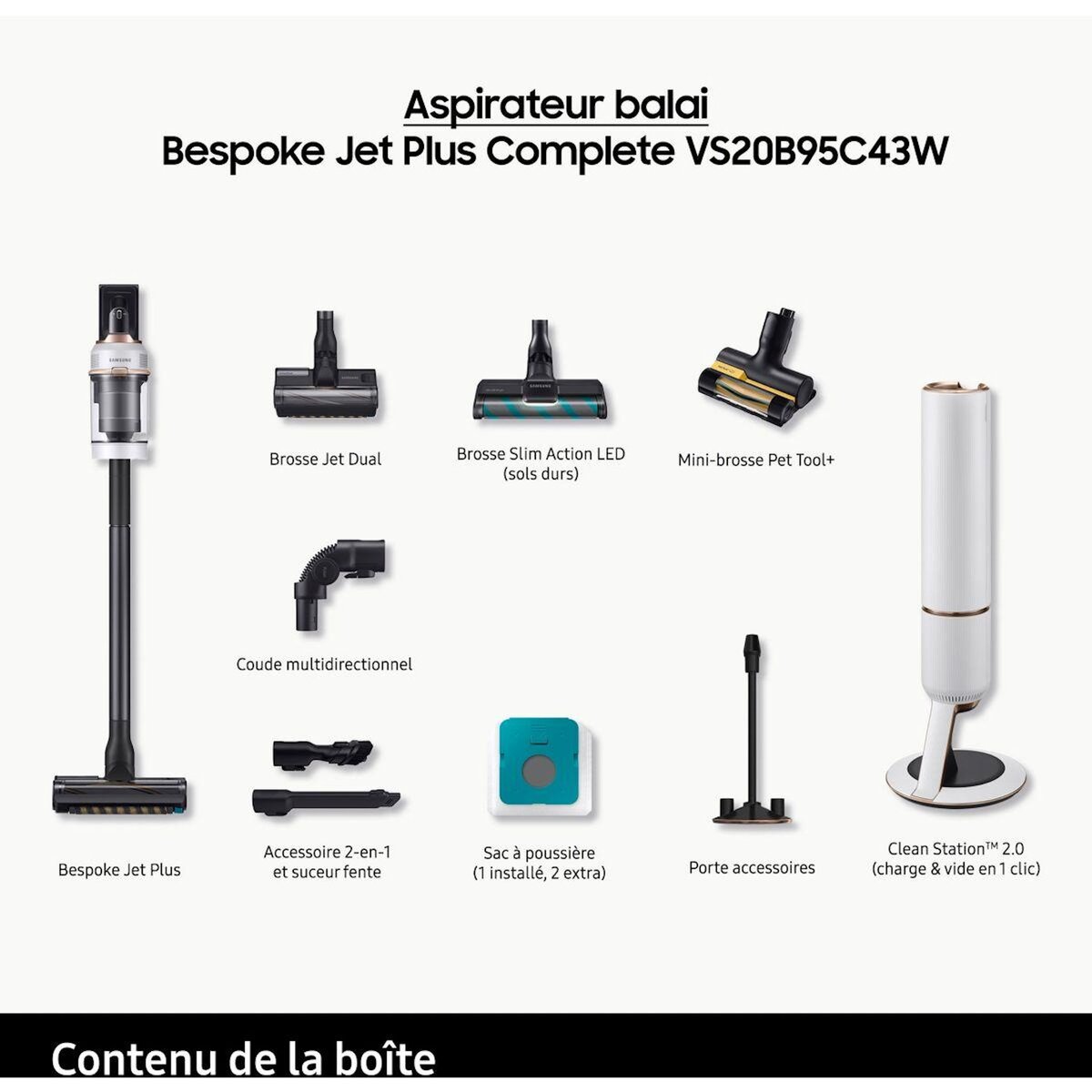 Samsung Aspirateur balai Bespoke Jet Plus complete VS20B95C43W