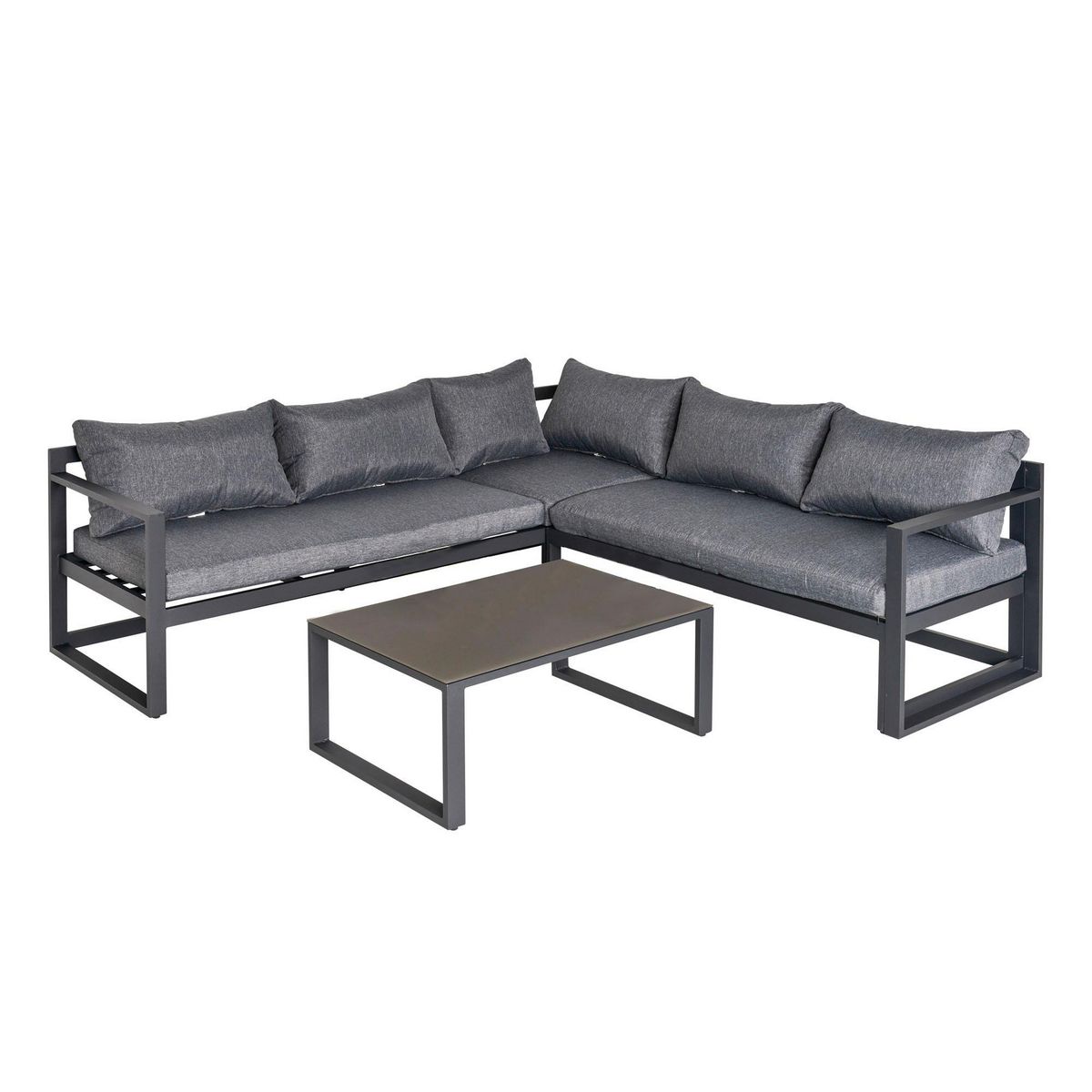 OUTSUNNY Ensemble salon de jardin d'angle design contemporain style yachting 5 places coussins table basse inclus banquette 3 places réglable alu. gris