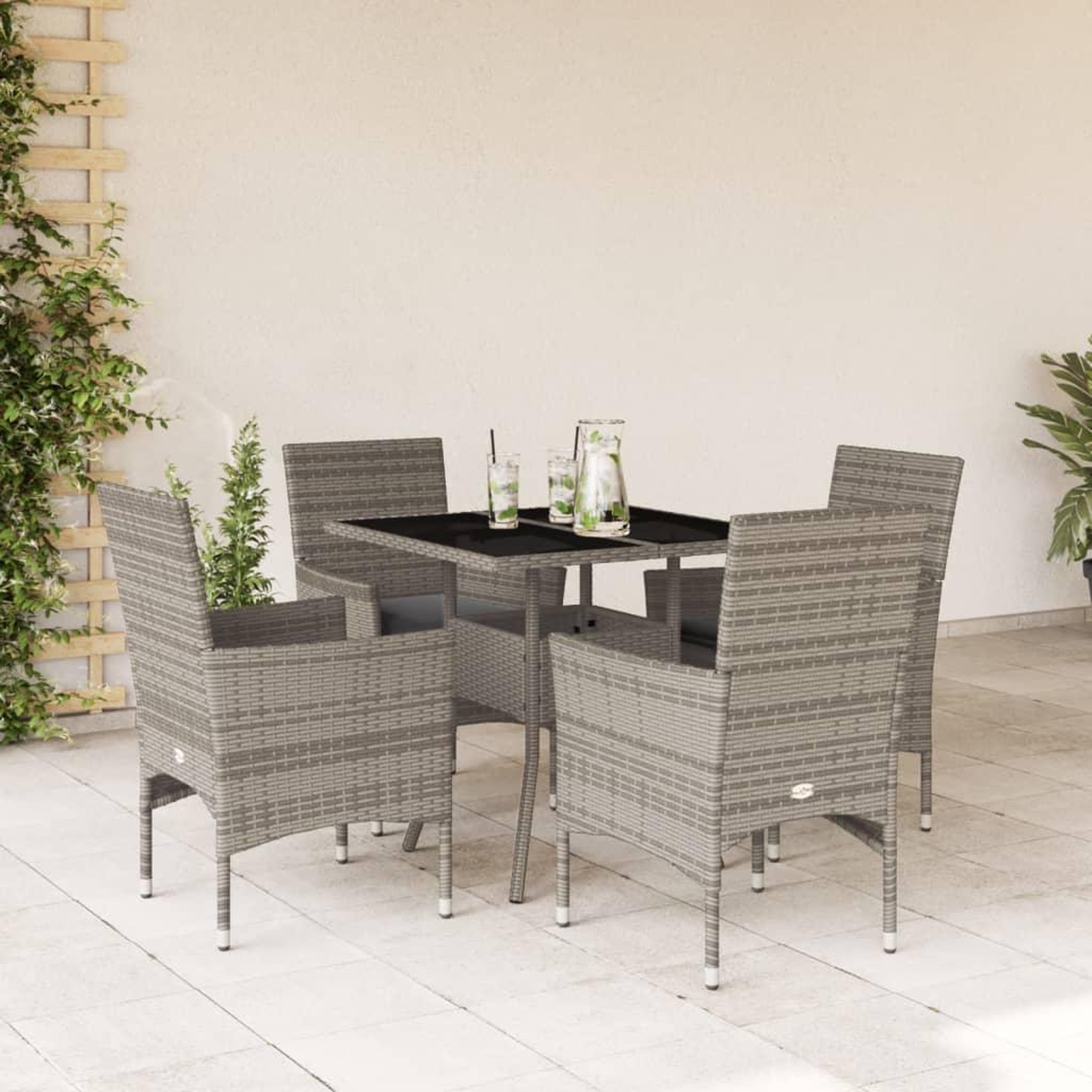 VIDAXL Ensemble a manger de jardin et coussins 5 pcs gris rotin verre