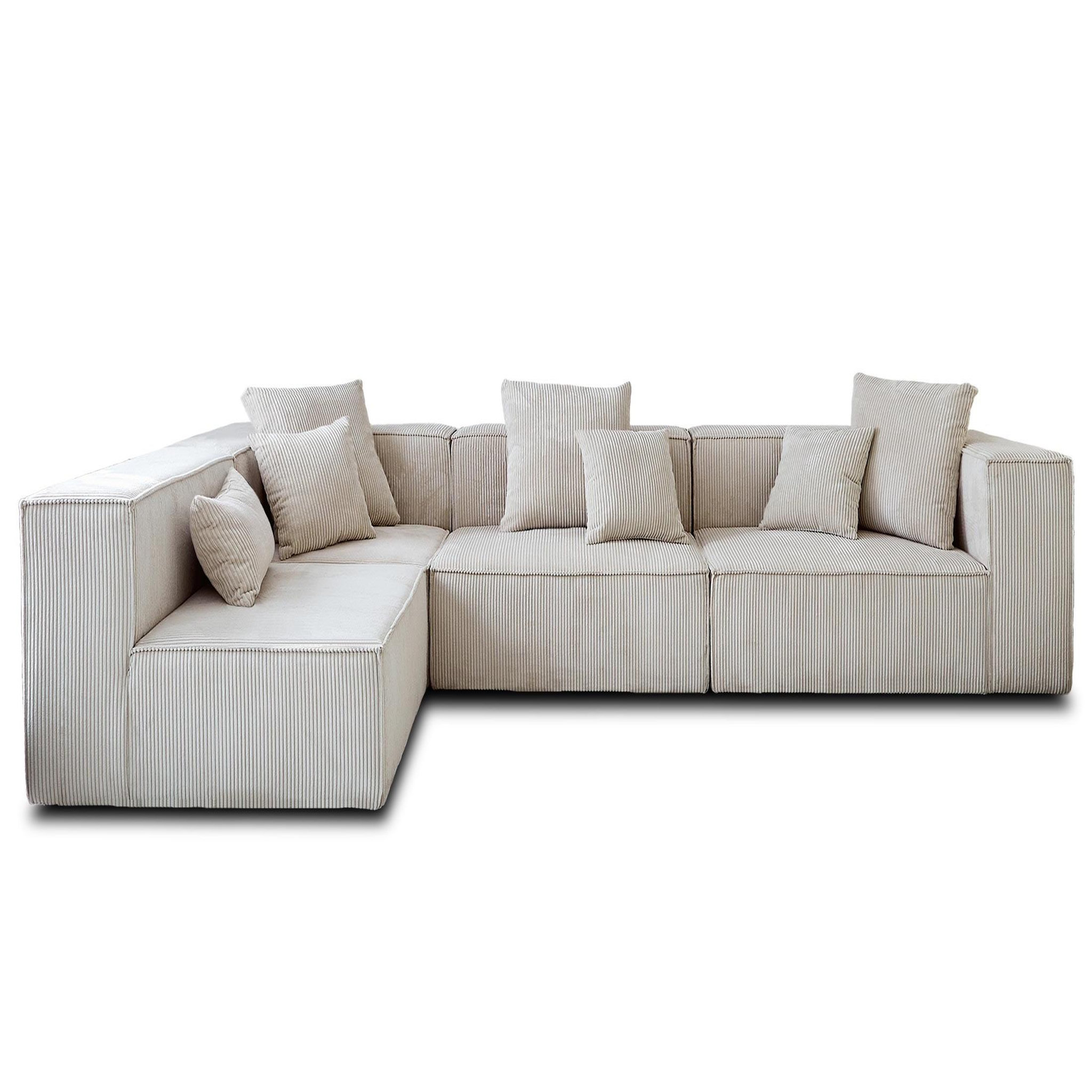 BEST MOBILIER Colombine - canapé modulable d'angle gauche - 6 places - en velours côtelé. Coloris disponibles : Beige