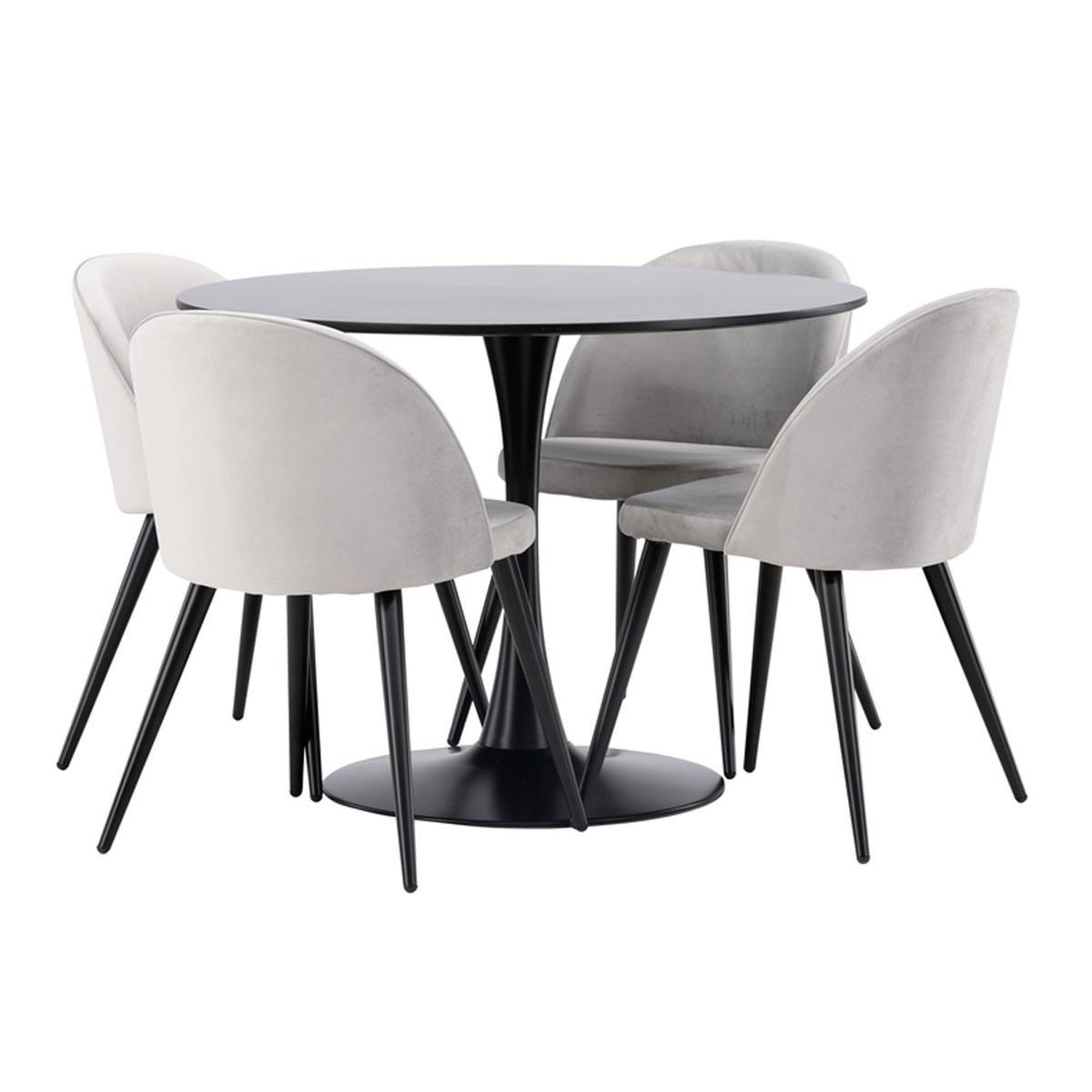 Paris Prix Ensemble table à manger & 4 chaises  glade & velvet  100cm noir & gris