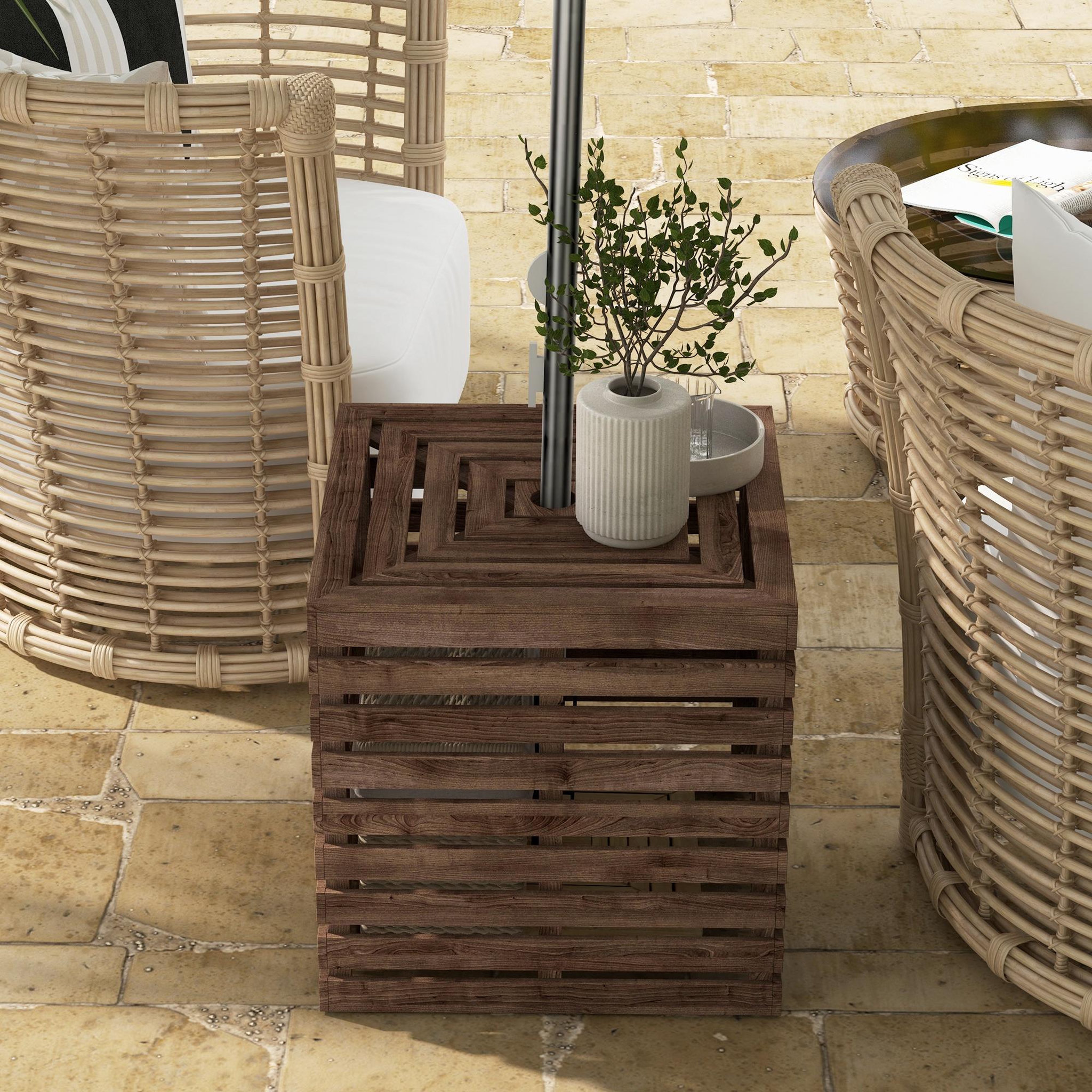 Voir la diapositive 4 : OUTSUNNY Pied de parasol coffre de rangement table basse 3 en 1 bois de sapin
