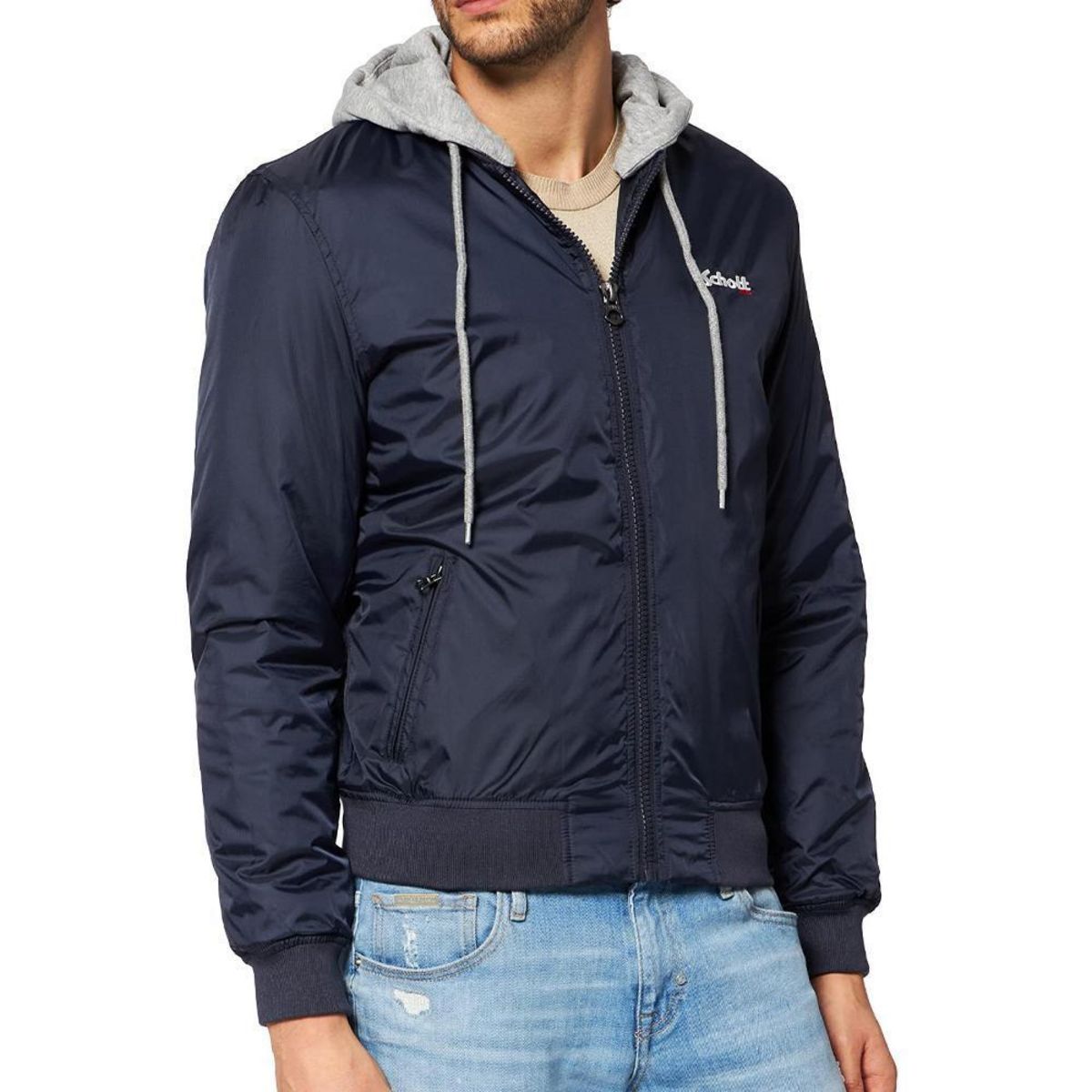 Schott Bomber Bleu Homme Schott Bombers Capuche Amovible En Jersey Schott OREGON-KAK