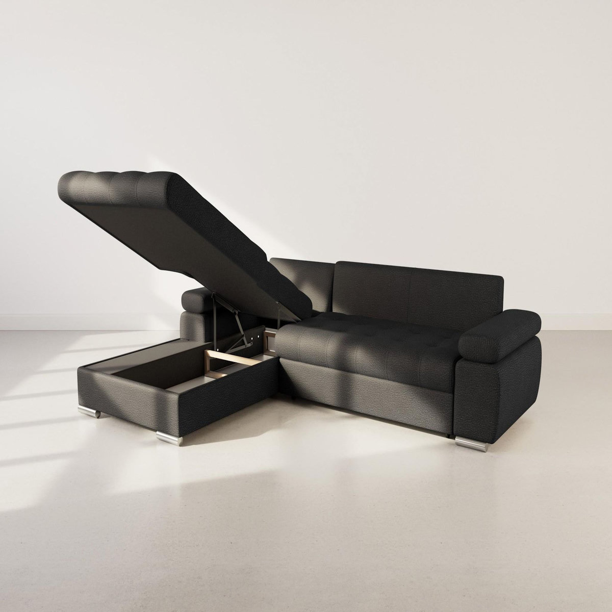 BEST MOBILIER Bianca - canapé d'angle gauche 4 places convertible avec coffre en tissu texturé