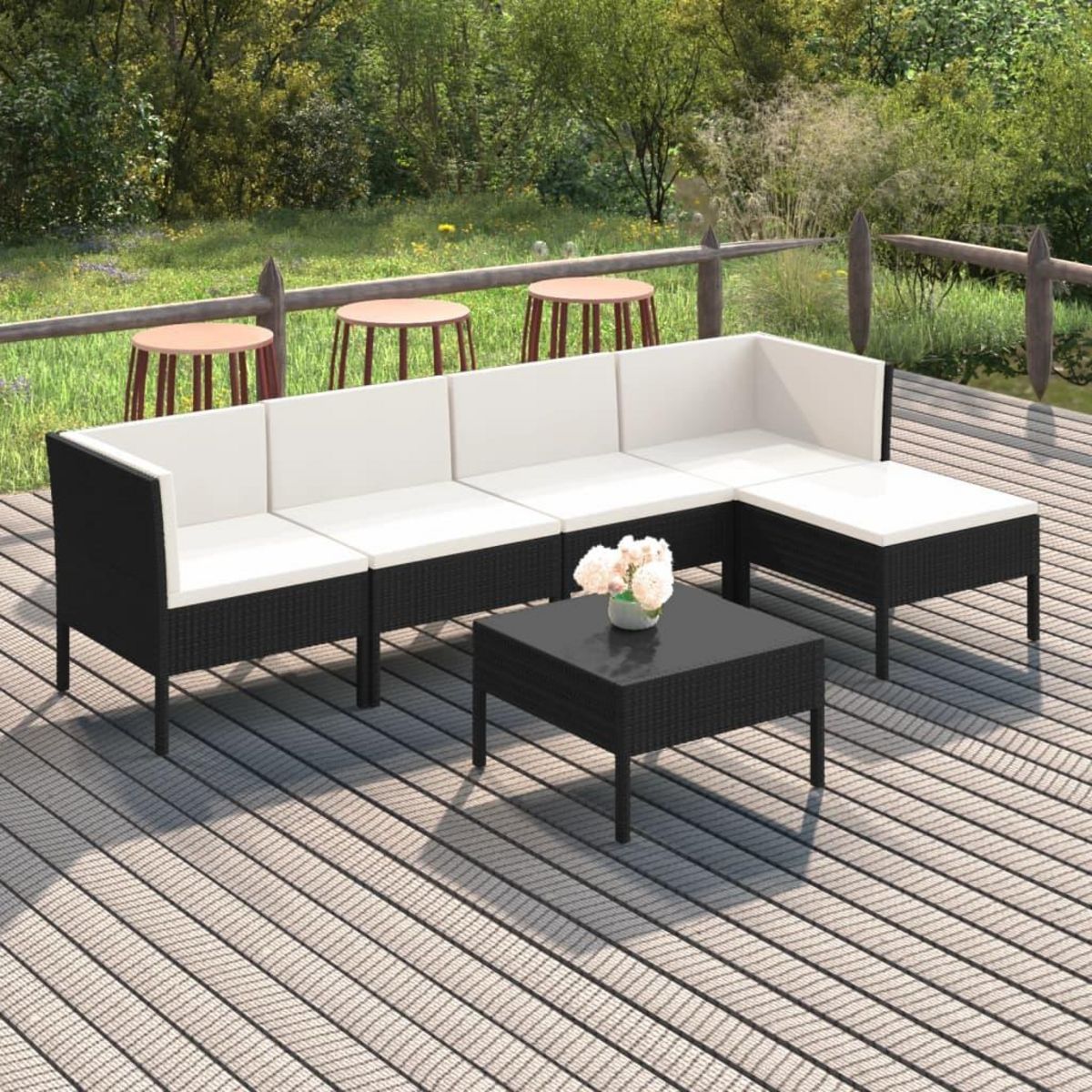 VIDAXL Salon de jardin 6 pcs avec coussins resine tressee noir