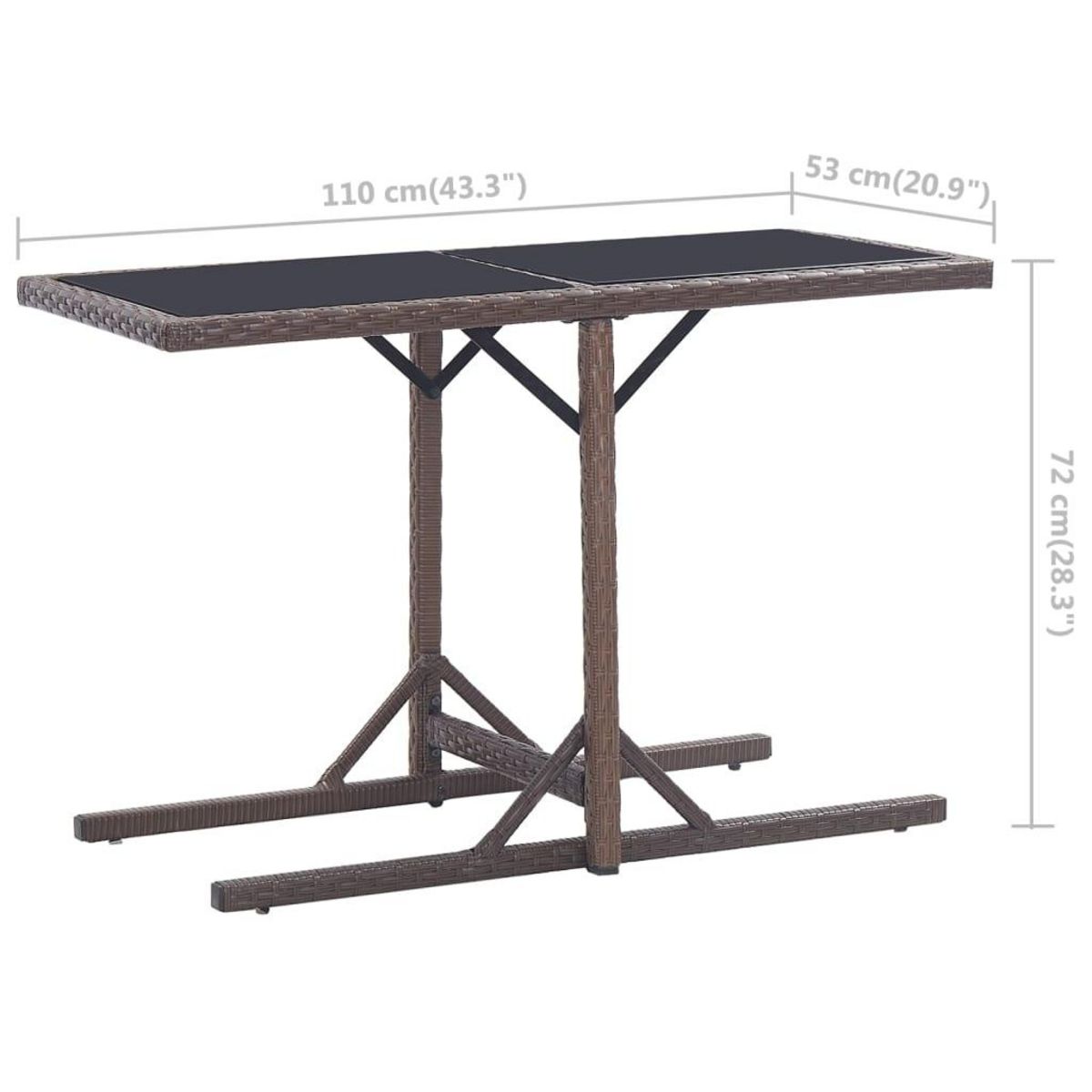 VIDAXL Table de jardin Marron 110x53x72 cm Verre et resine tressee
