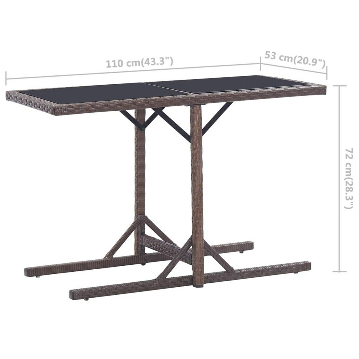 VIDAXL Table de jardin Marron 110x53x72 cm Verre et resine tressee